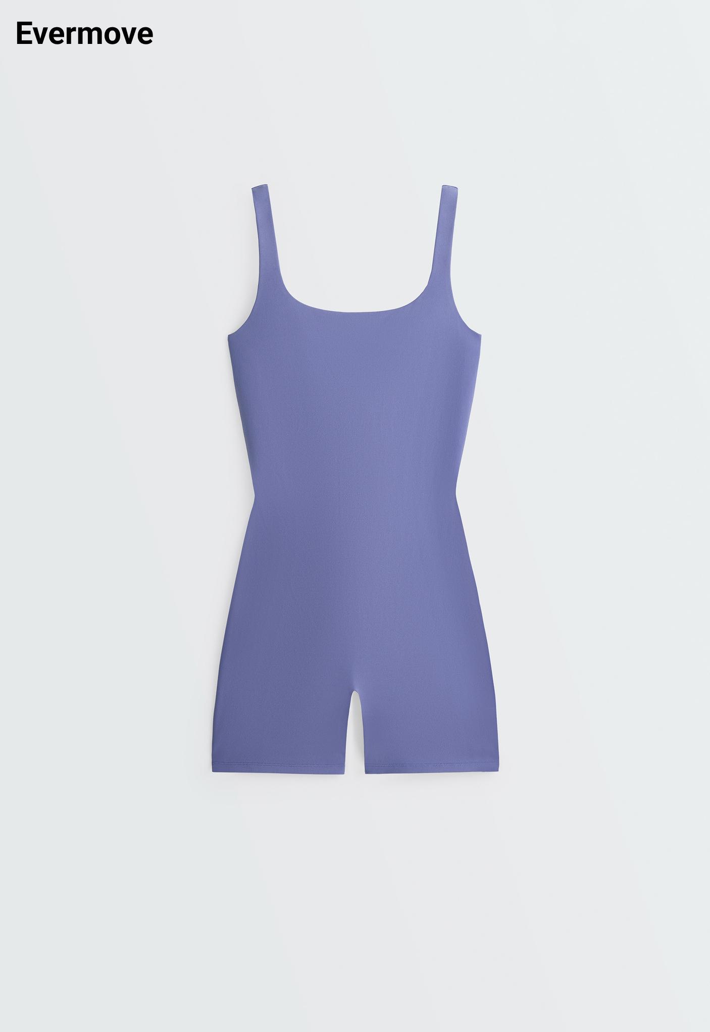 Evermove square neck short jumpsuit — BLUEBERRY