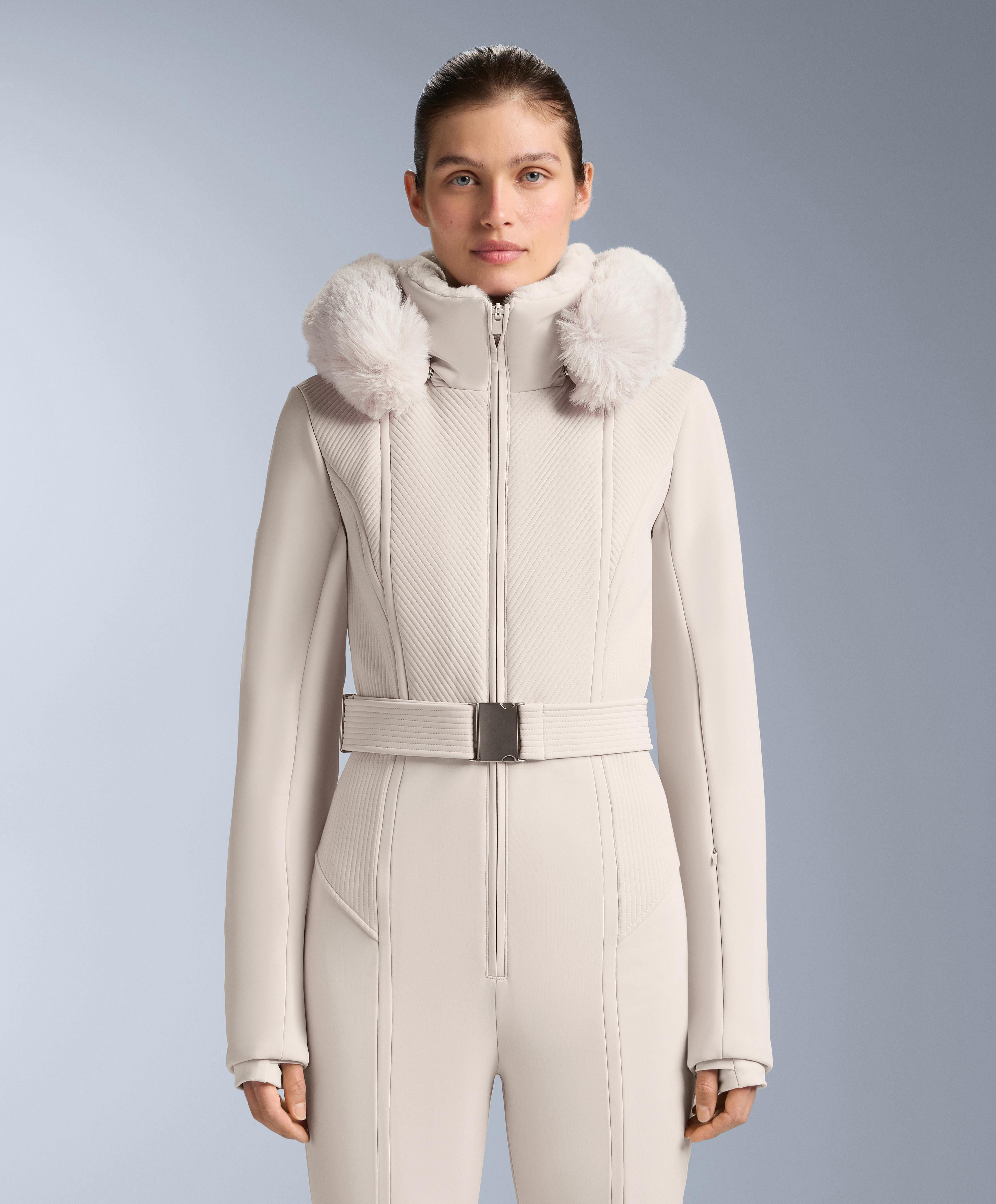 Water-resistant fitted stretch SKI jumpsuit — PALE MINK