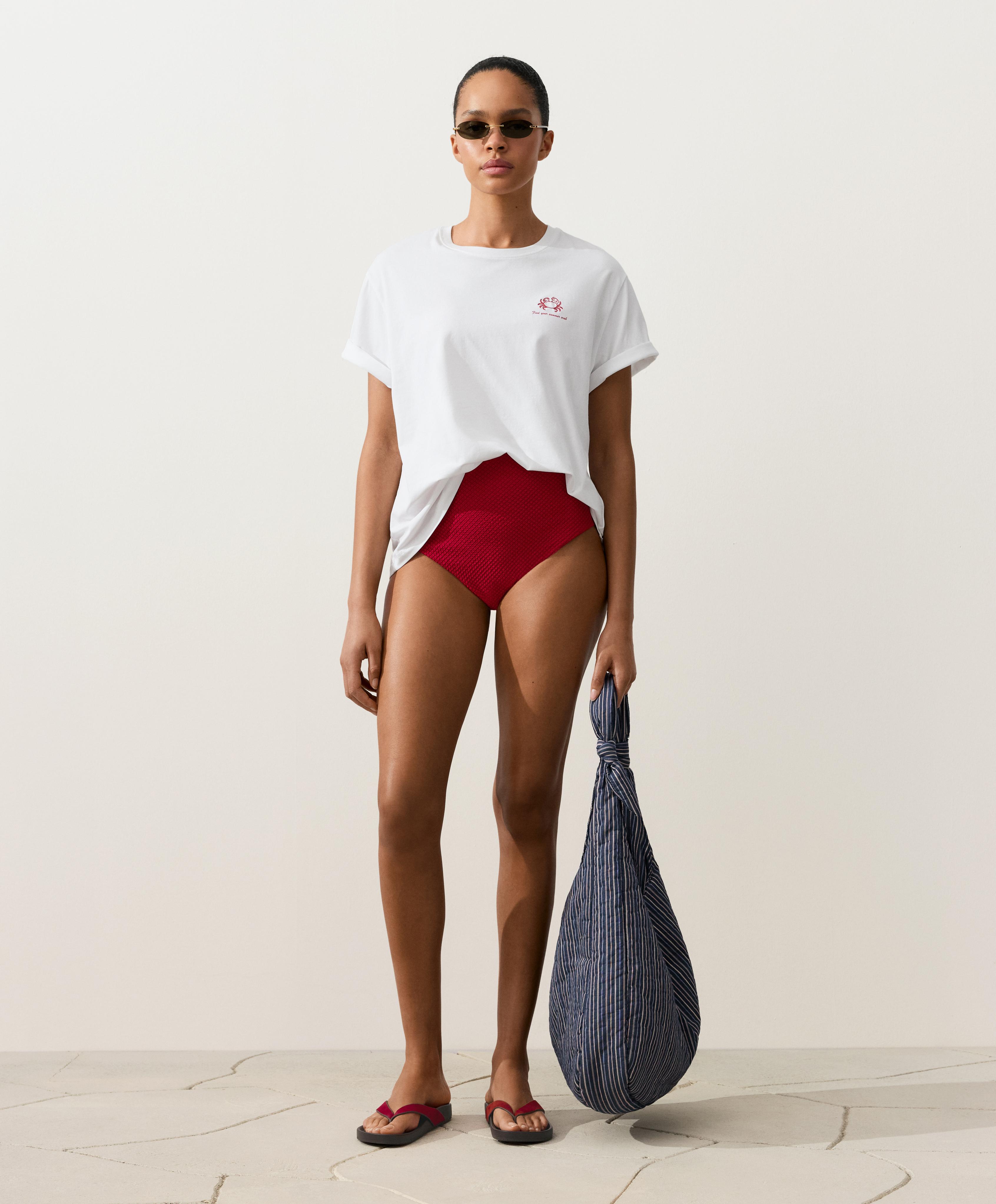 Waffle textured high-waisted bikini briefs — BRIGHT RED