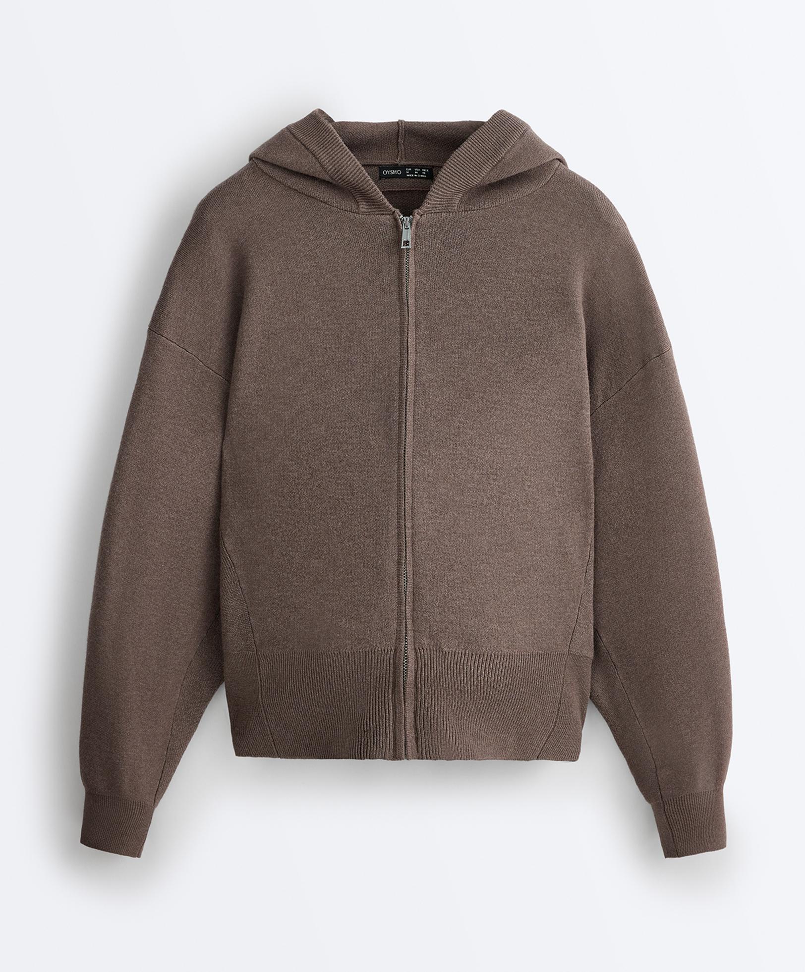 Knit hooded jacket with side details — WASHED TAUPE-MAUVE
