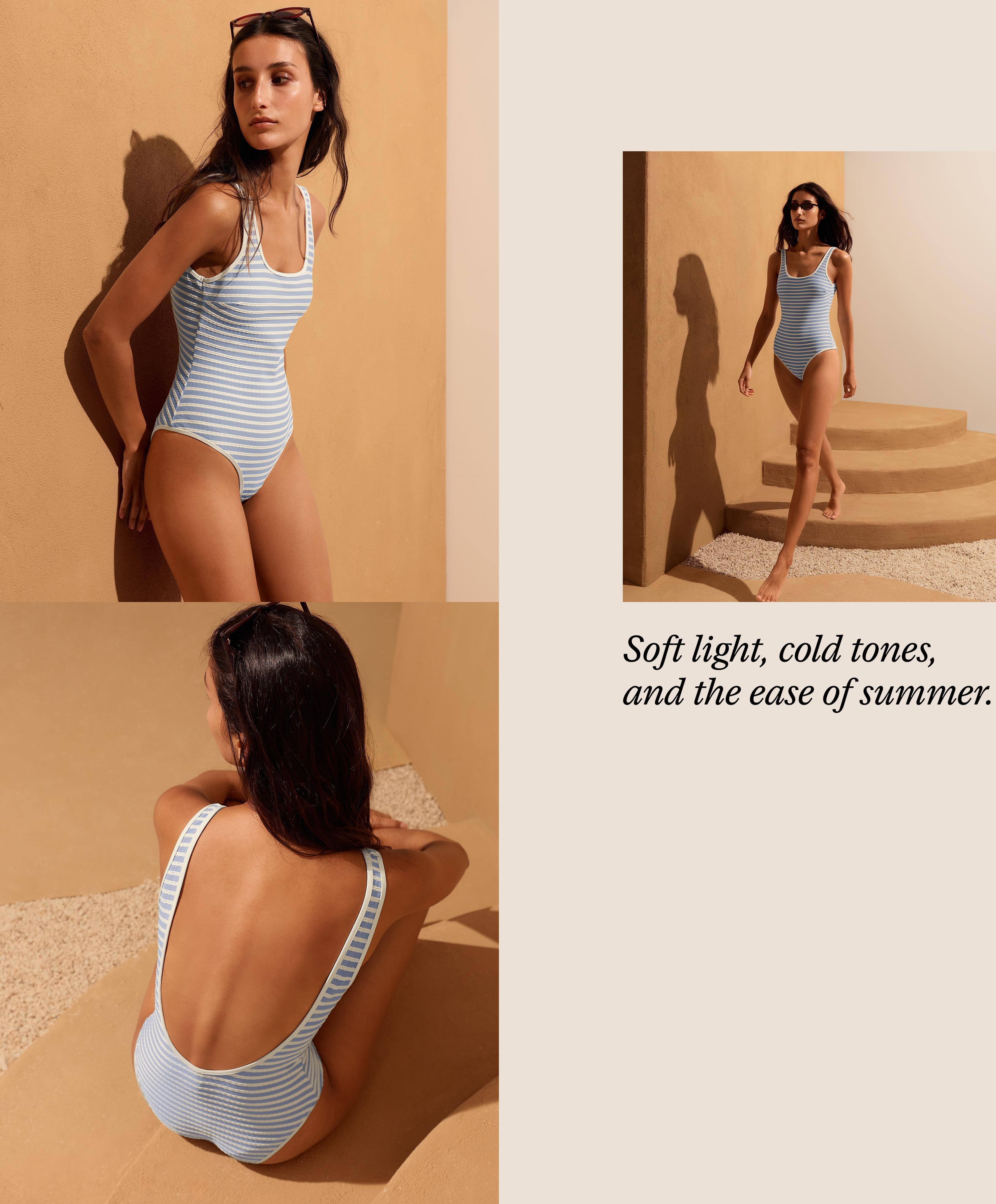 Textured stripe round-neck swimsuit