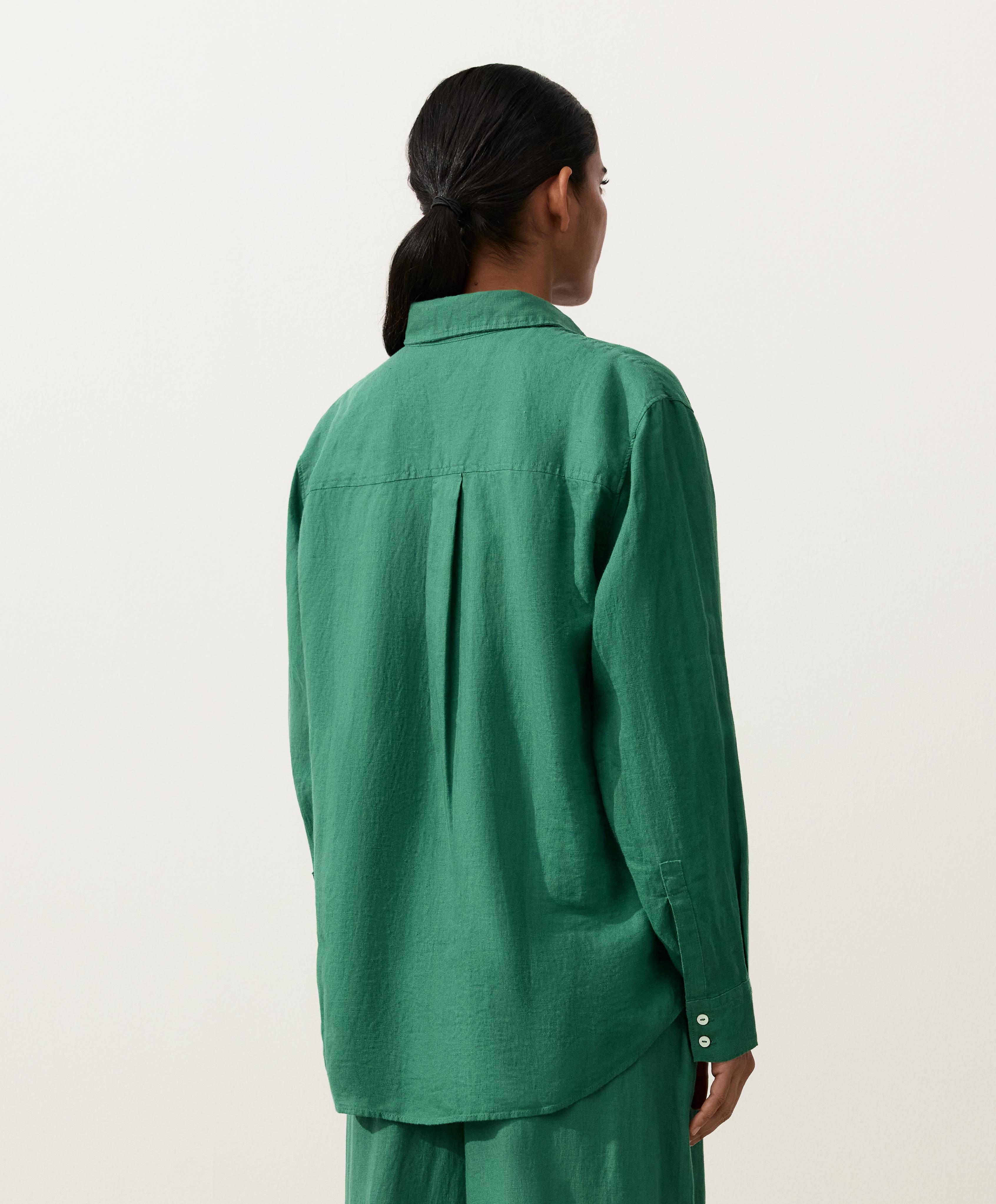 100% linen relaxed shirt — EMERALD GREEN
