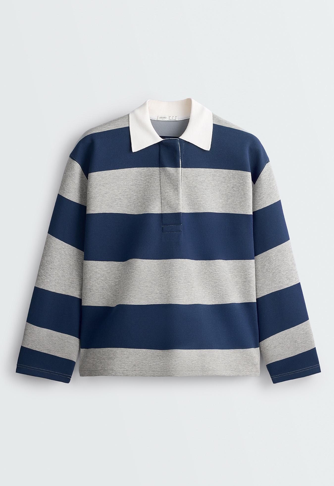 Striped jacquard cotton piqué polo shirt — DARK GREY