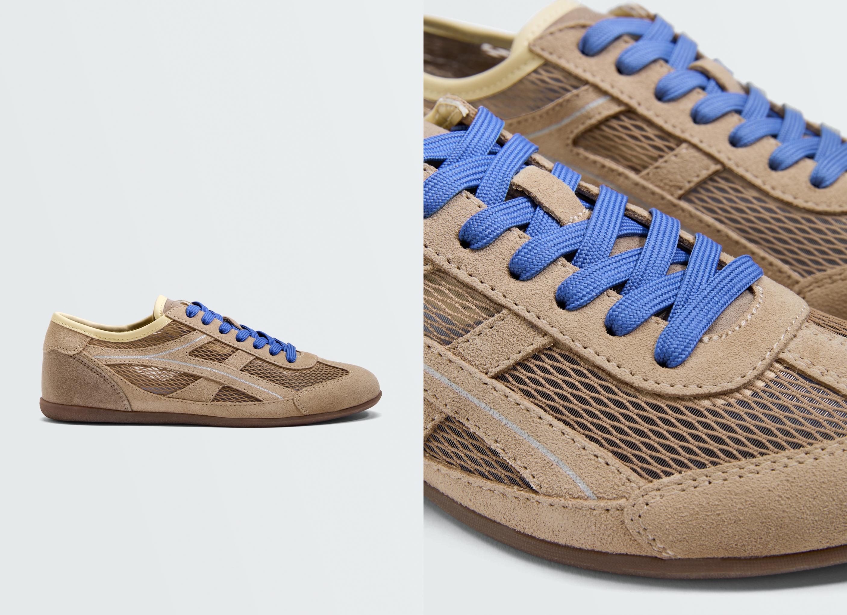 Split-suede and mesh trainers — TOASTED BROWN