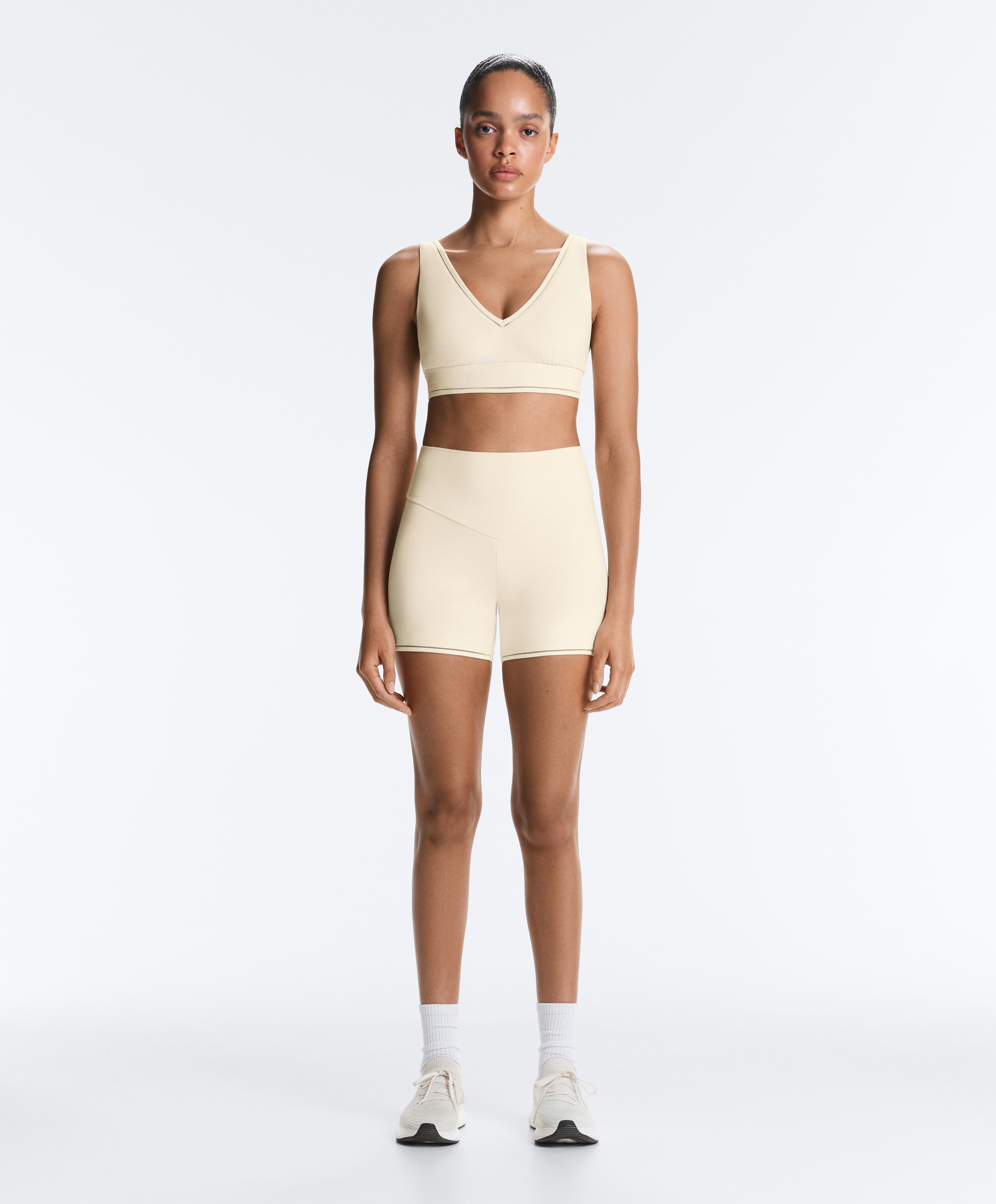 Comfortlux high-rise 10cm hot pants with openwork detail — ECRU