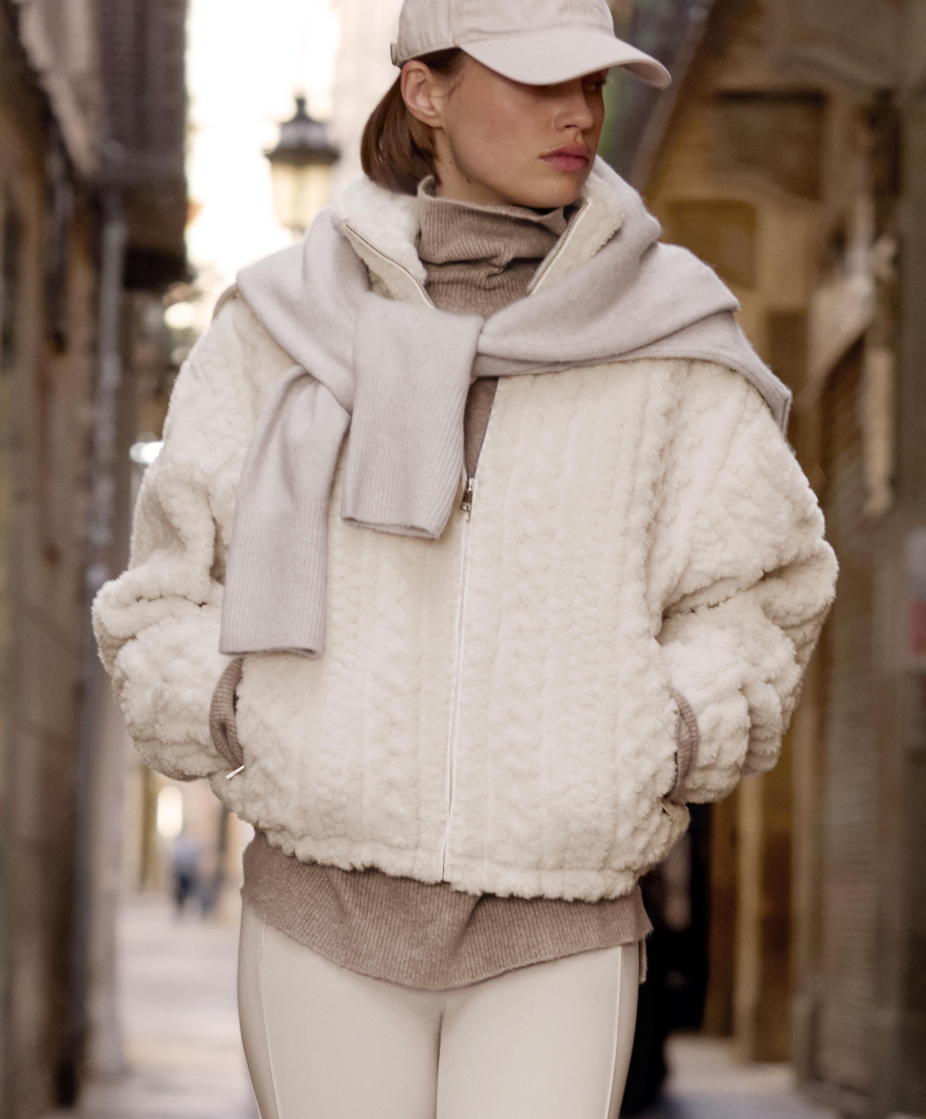 Cable-knit faux-shearling jacket — ECRU