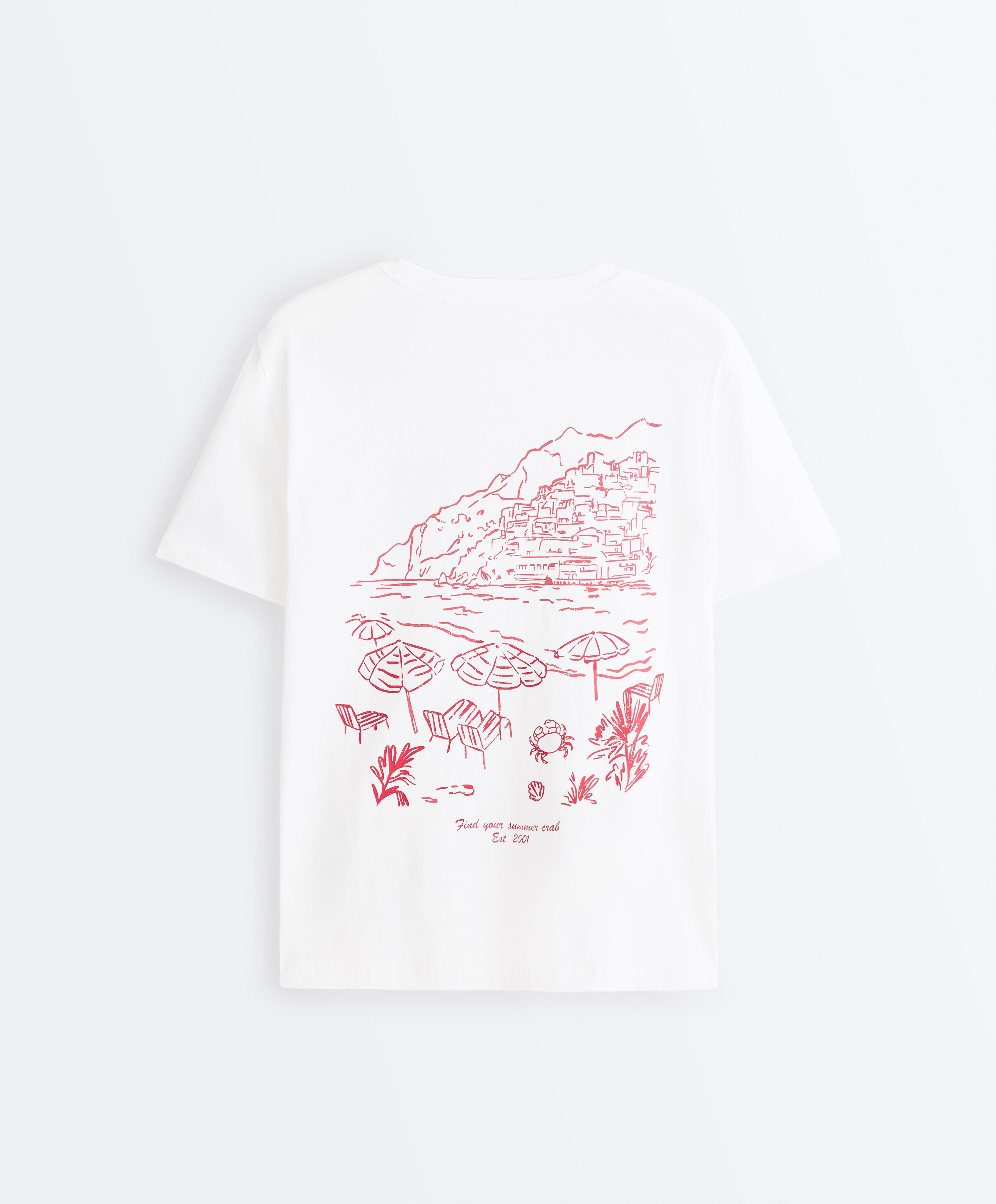 Boxy short-sleeved cotton blend T-shirt with slogan — WHITE 