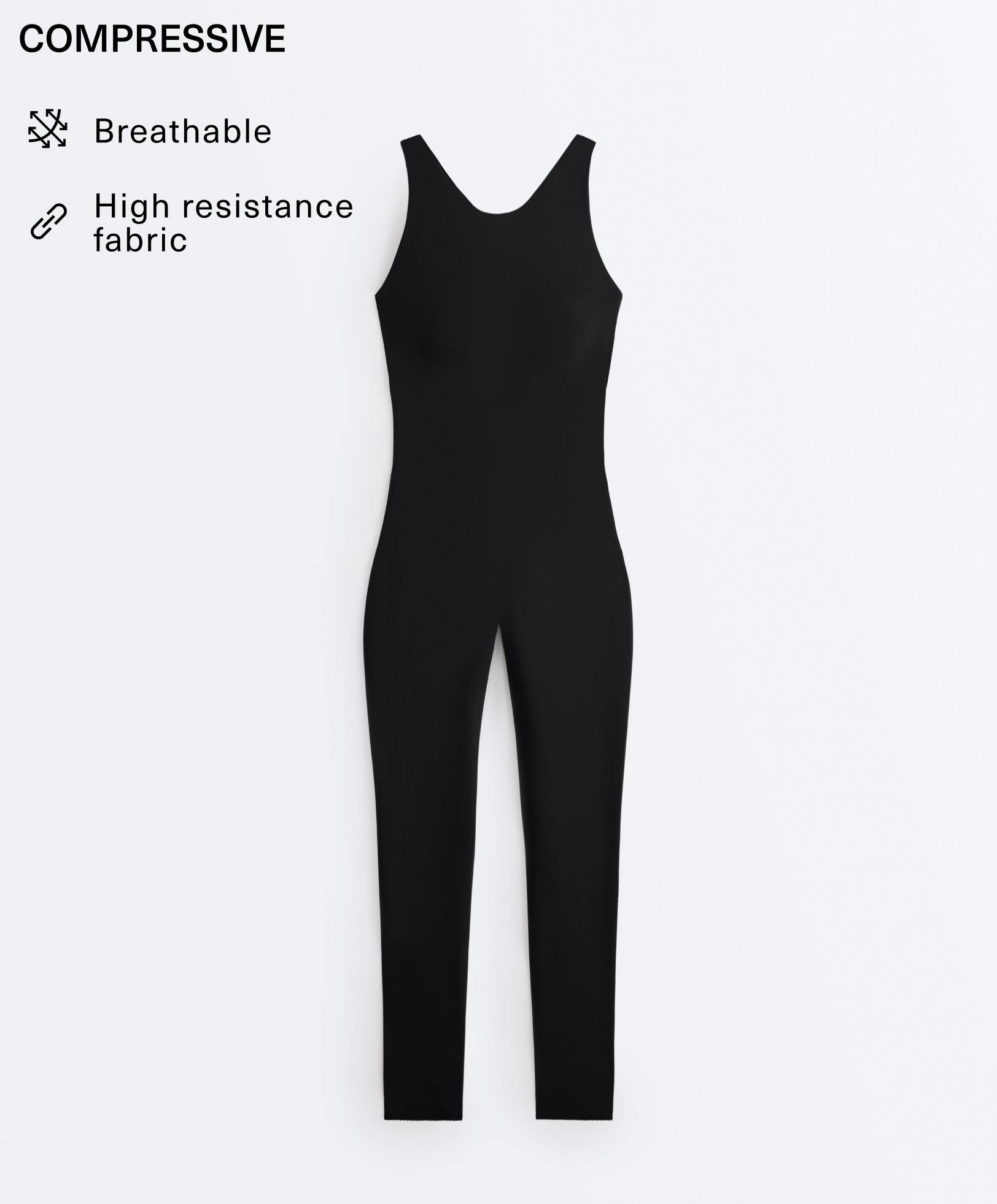 Long Compressive halterneck jumpsuit — BLACK