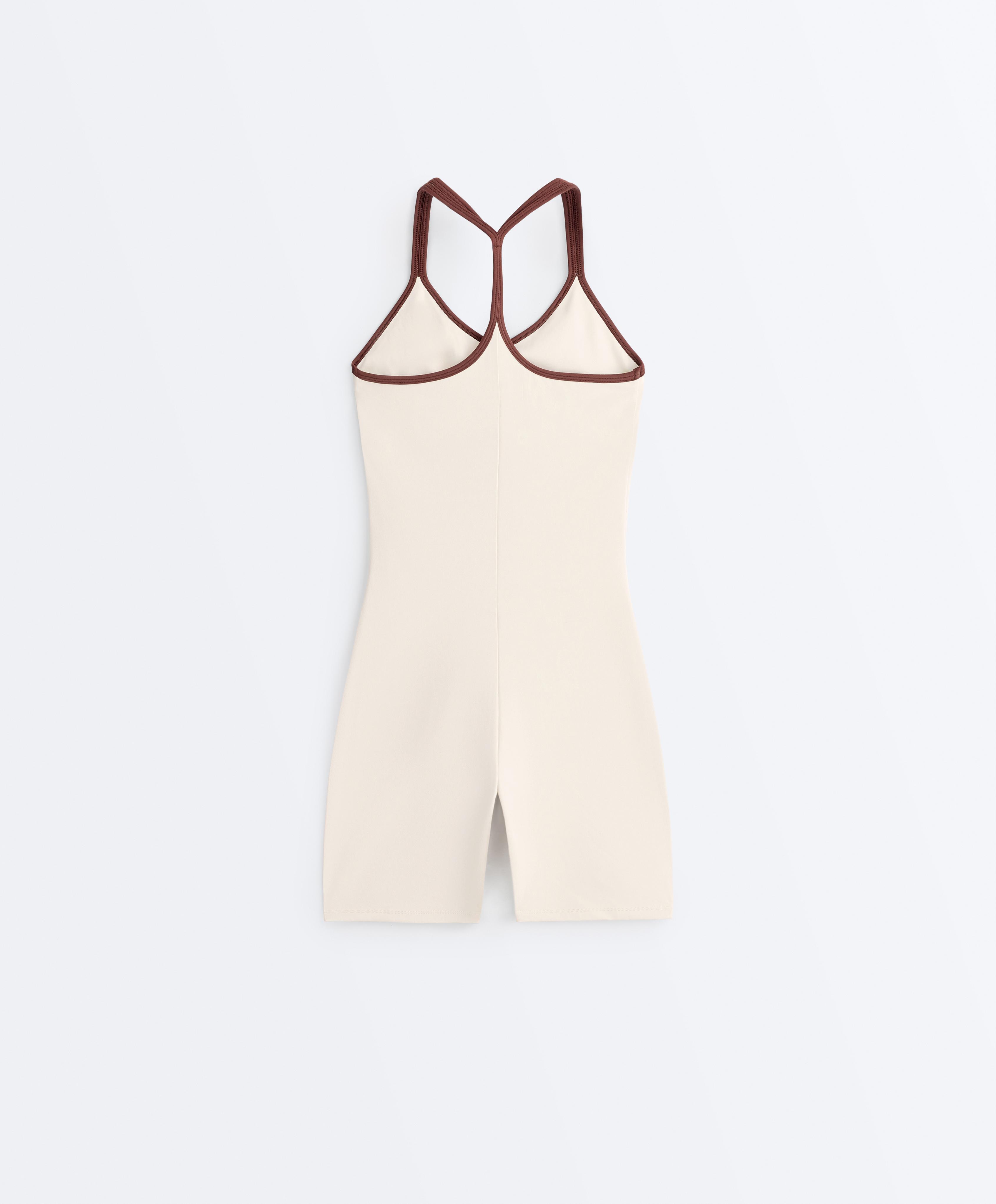 Comfortlux short jumpsuit with contrast double straps — PALE ECRU