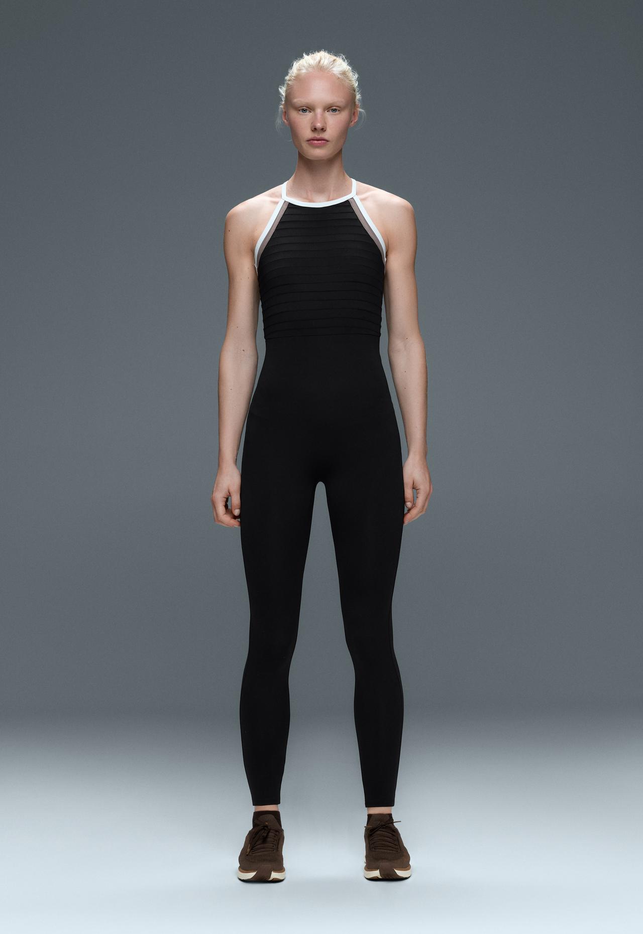Comfortlux long colour-block jumpsuit — BLACK
