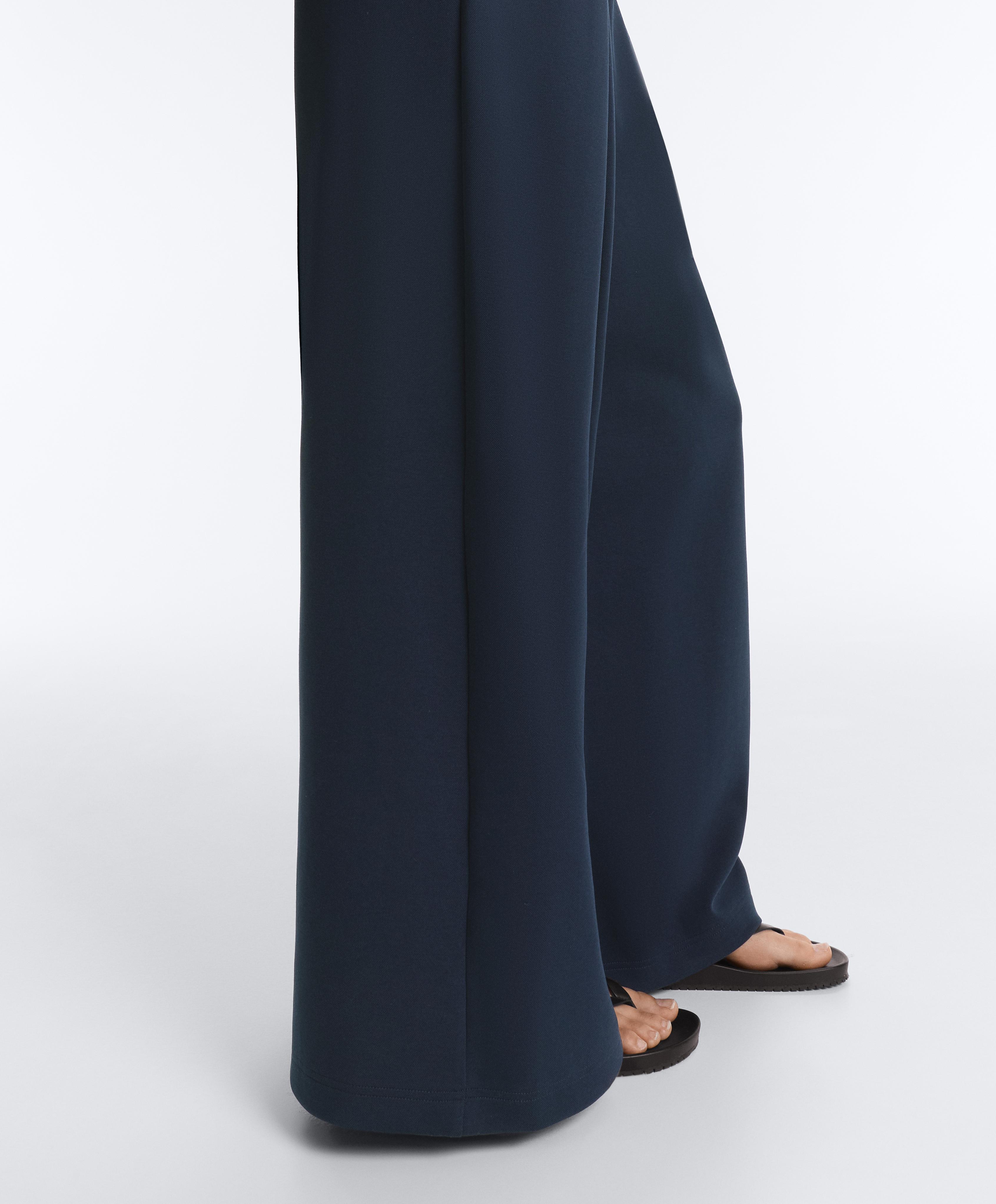 Wide-leg pique trousers with cotton — NAVY BLUE