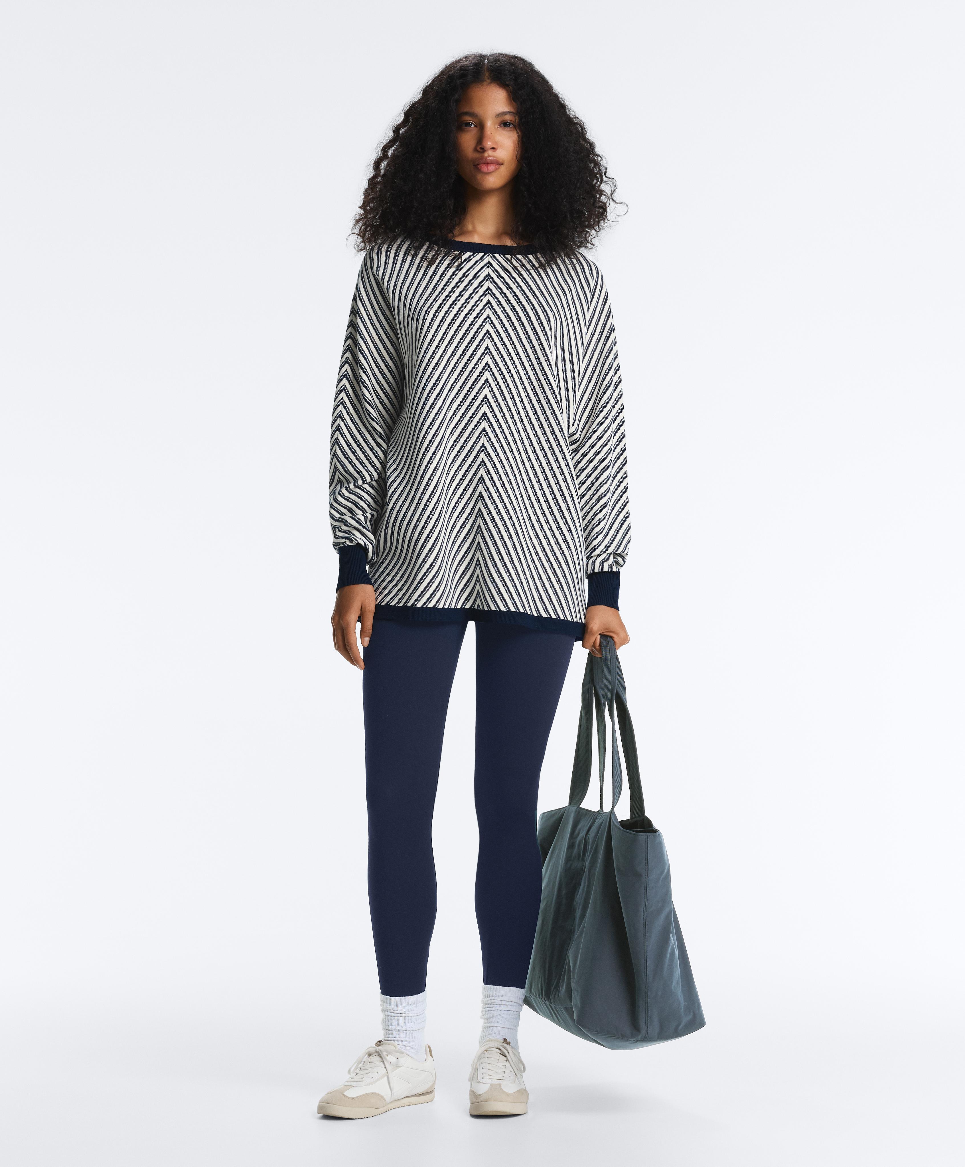 Long diagonal stripe jumper — NAVY BLUE