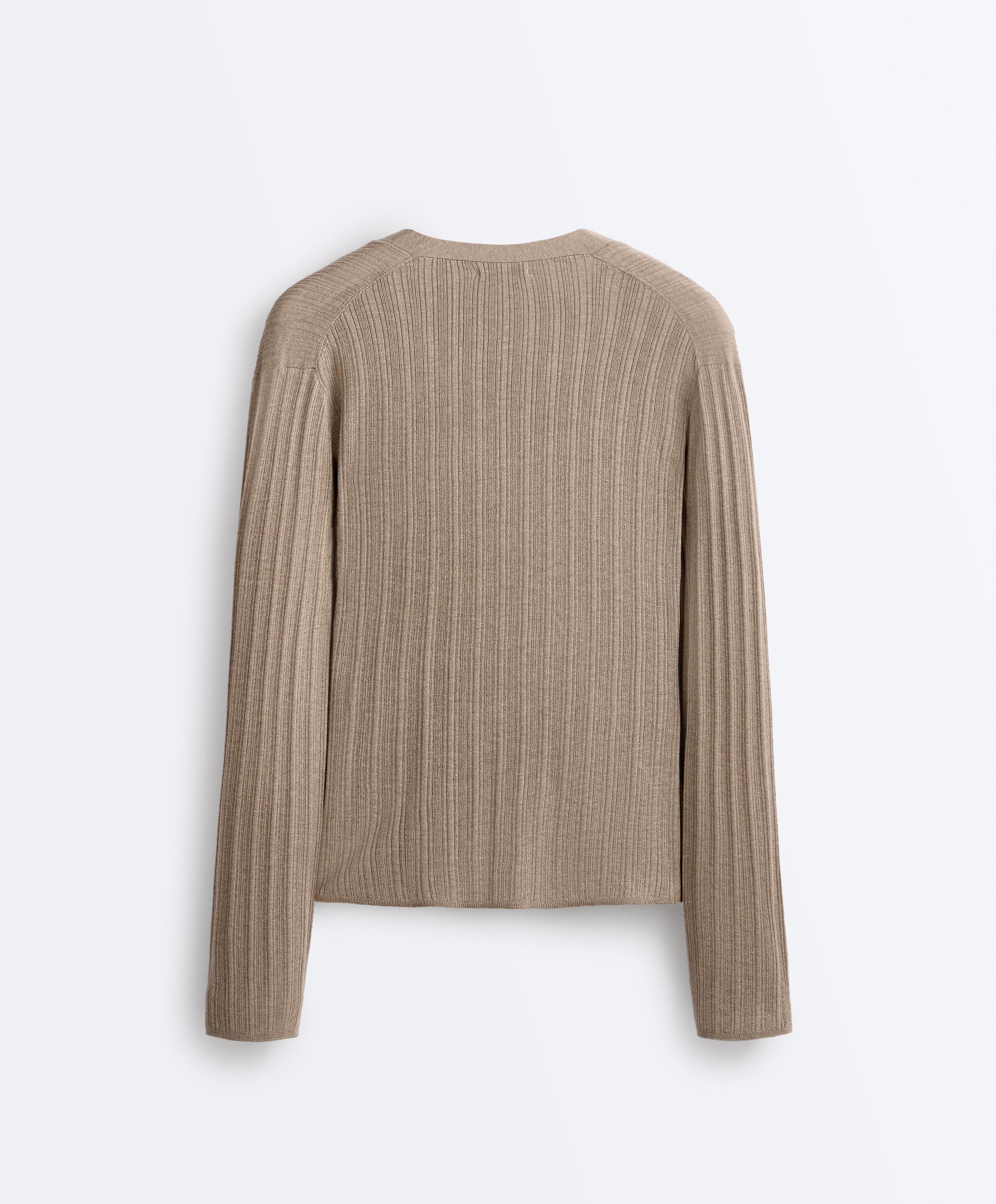 Rib knit jacket with side tie fastening — DARK TAUPE