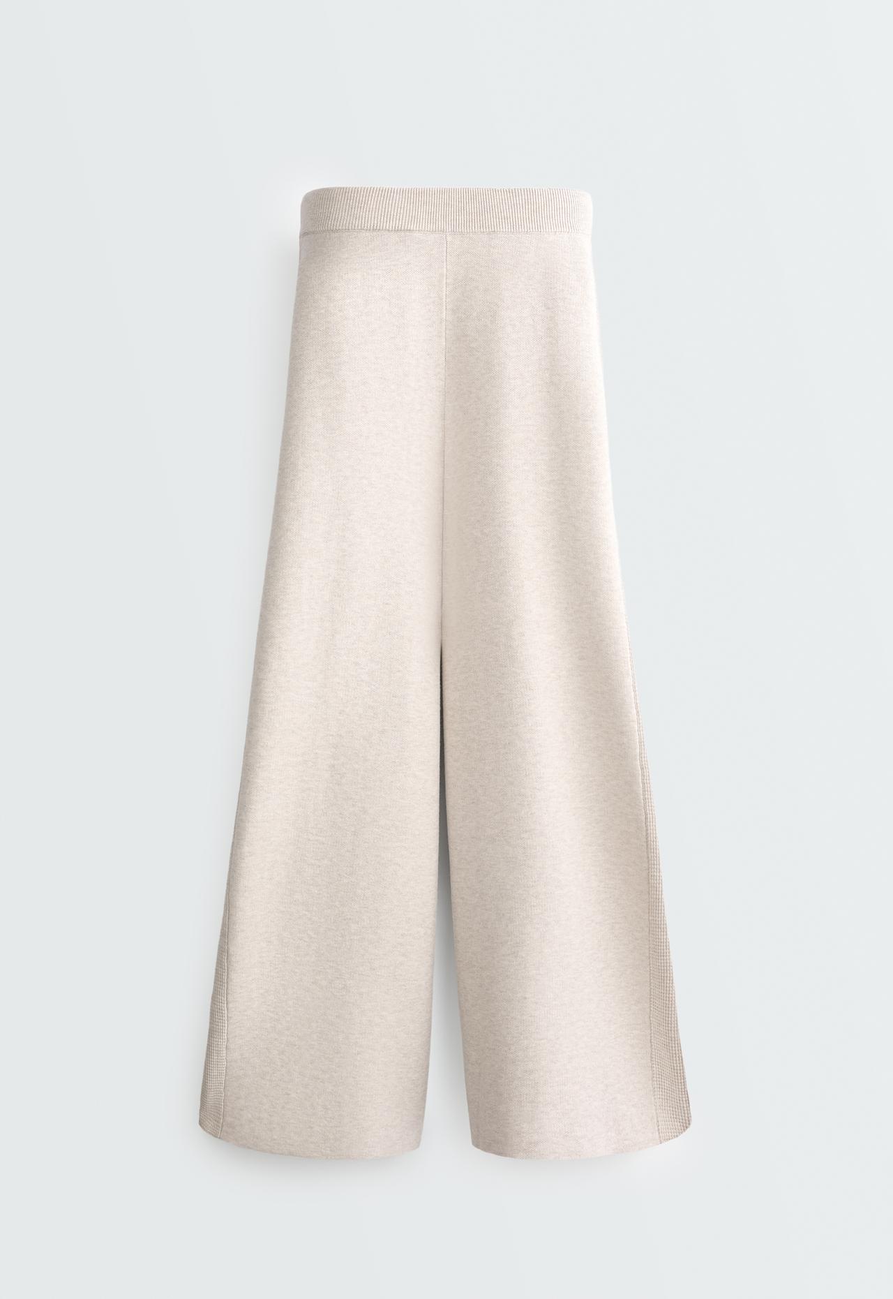 Waffle knit straight-leg trousers — PALE ASPHALT
