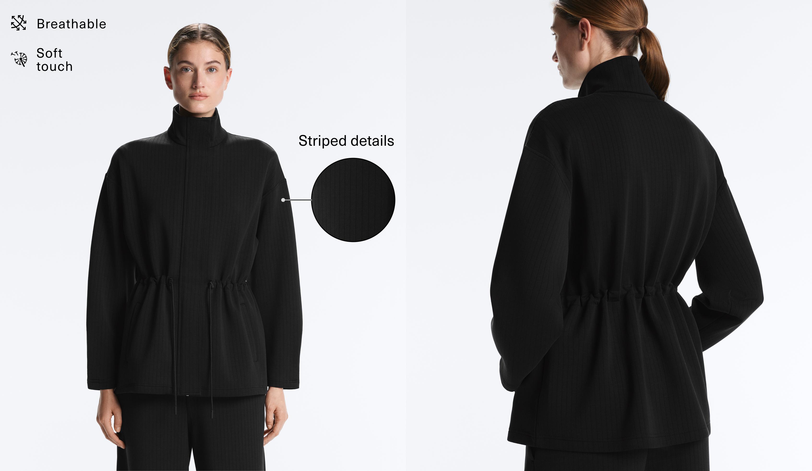 Long Utility jacket with soft-touch modal — BLACK