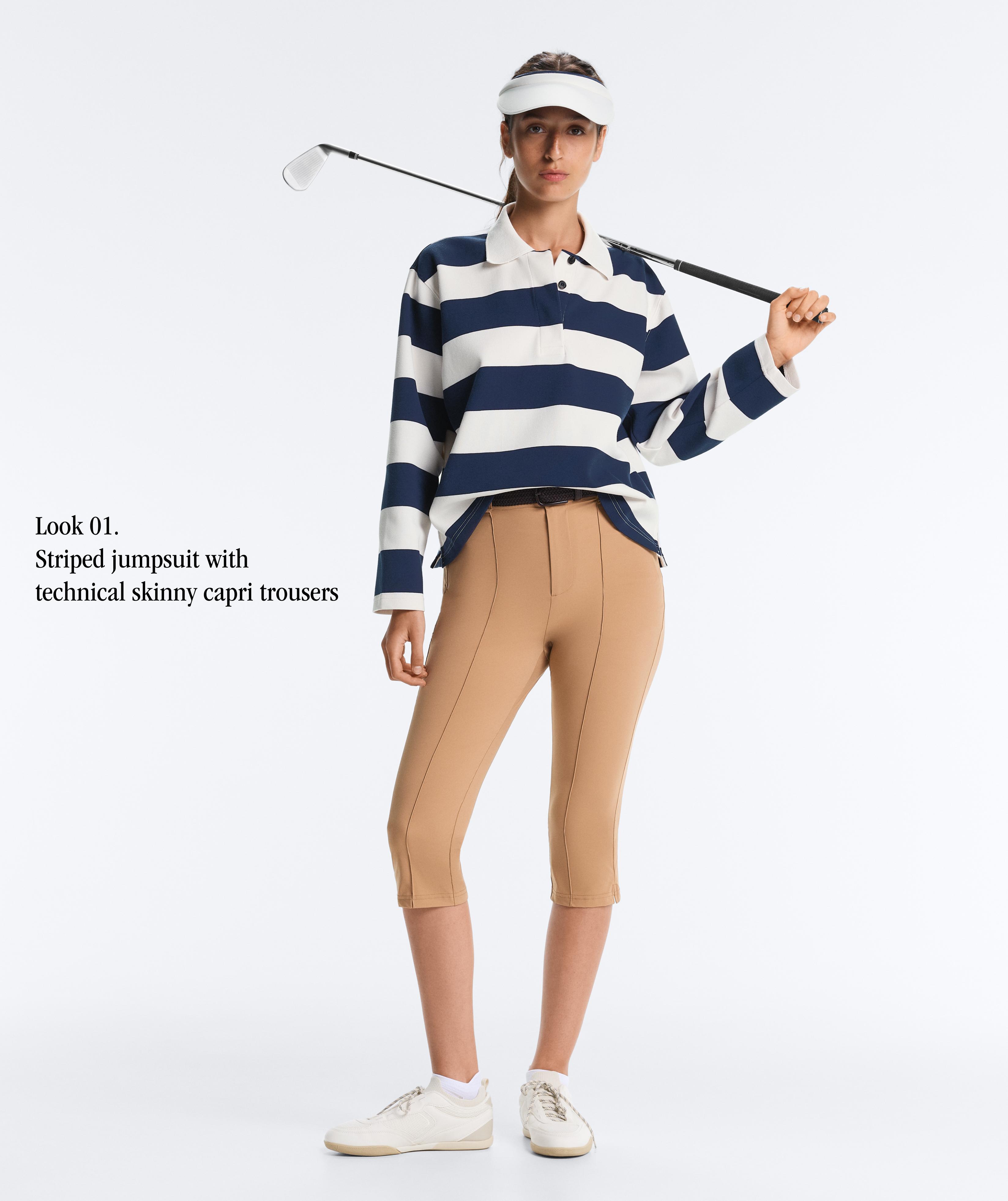 Technical skinny capri trousers with seam detail — SAND