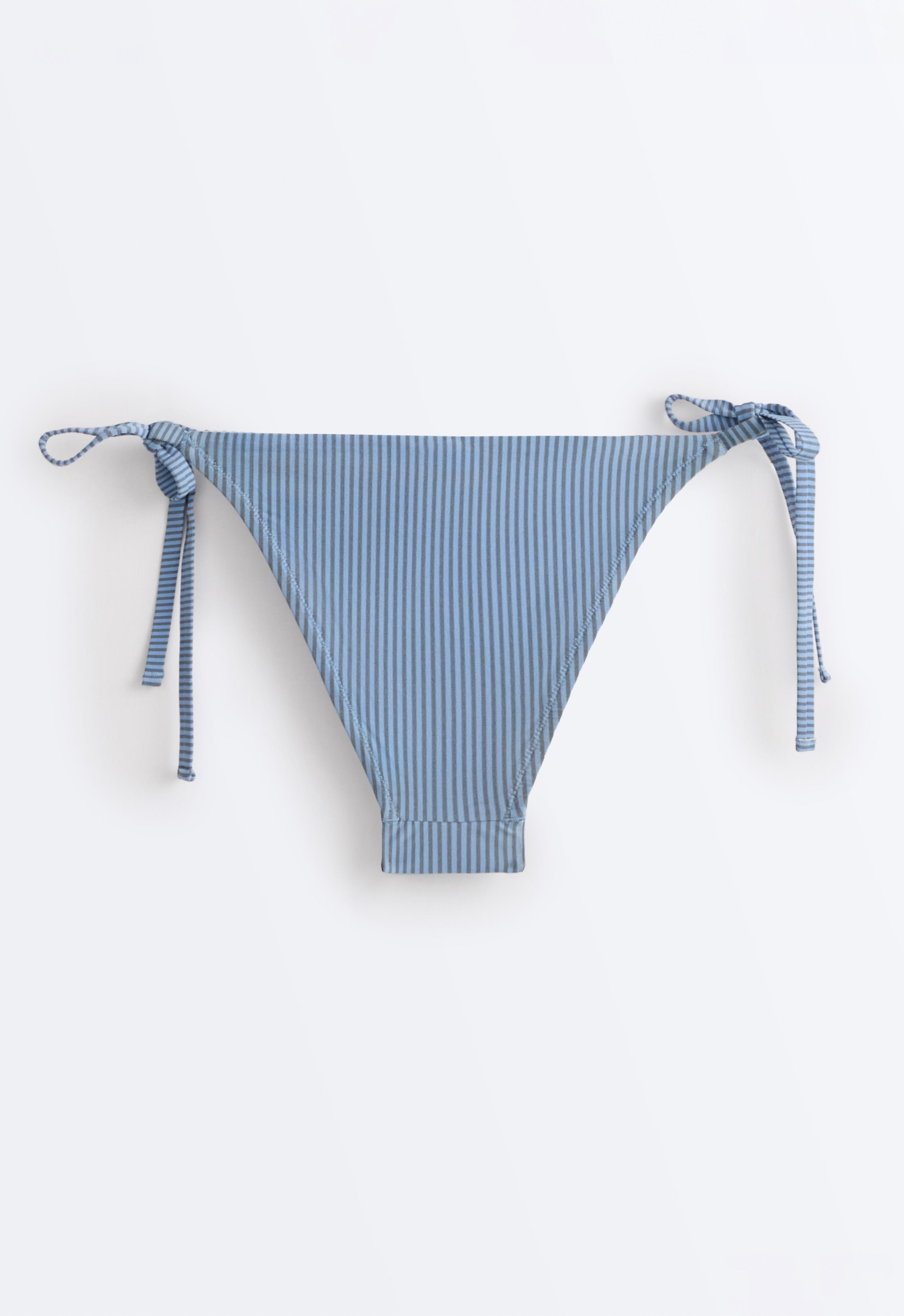 Medium-coverage stripe bikini briefs with ties — SKY BLUE