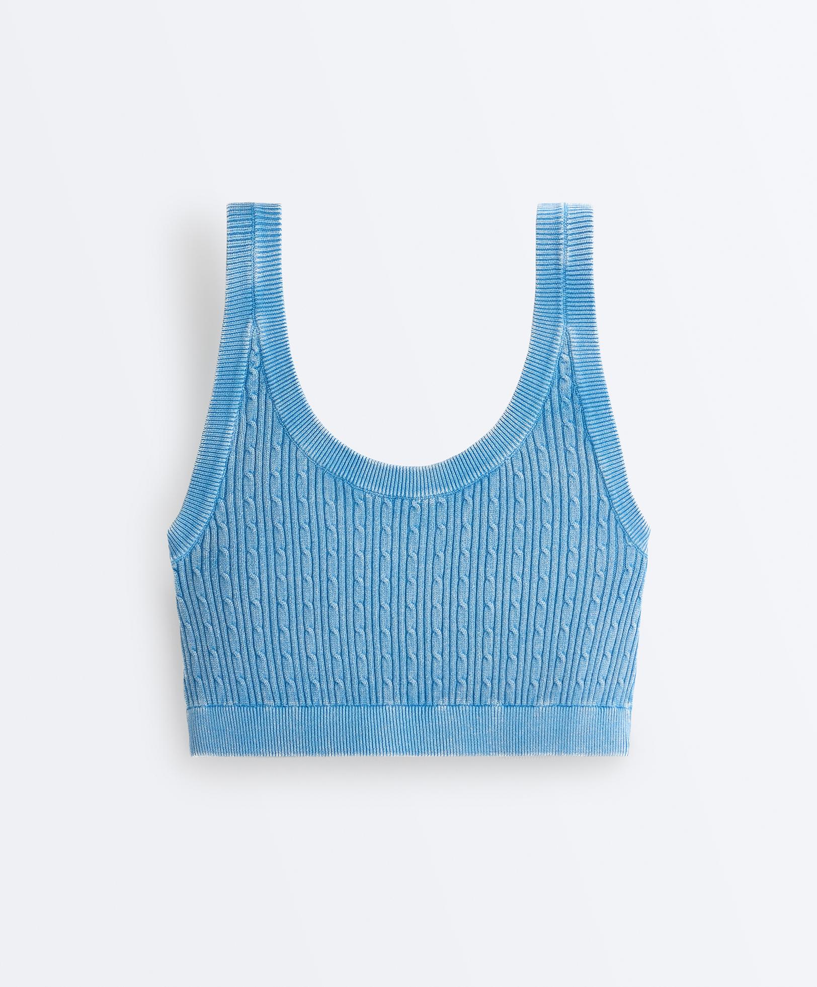 Washed knit crop cable strap T-shirt — WASHED SKY BLUE