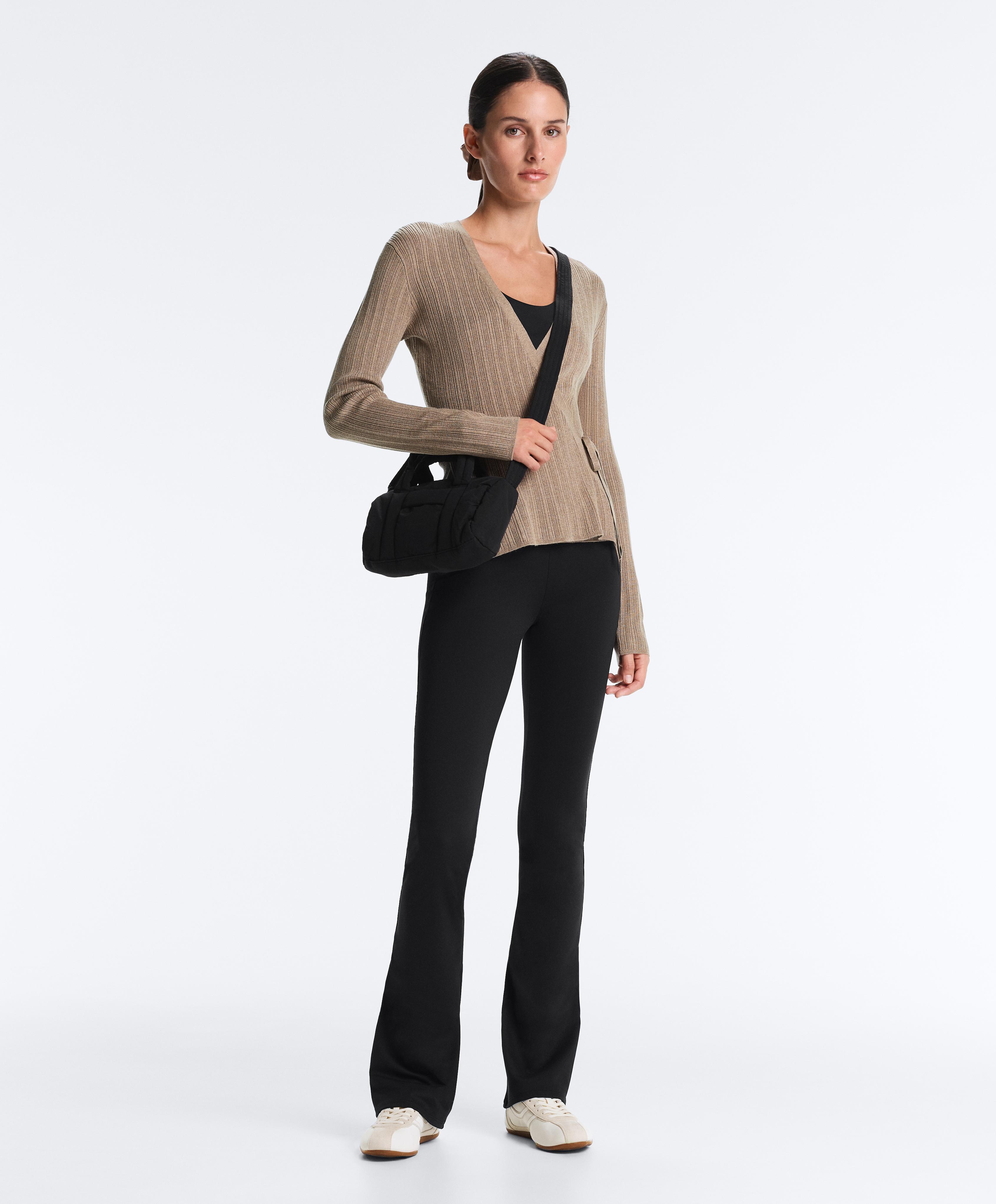 Rib knit jacket with side tie fastening — DARK TAUPE