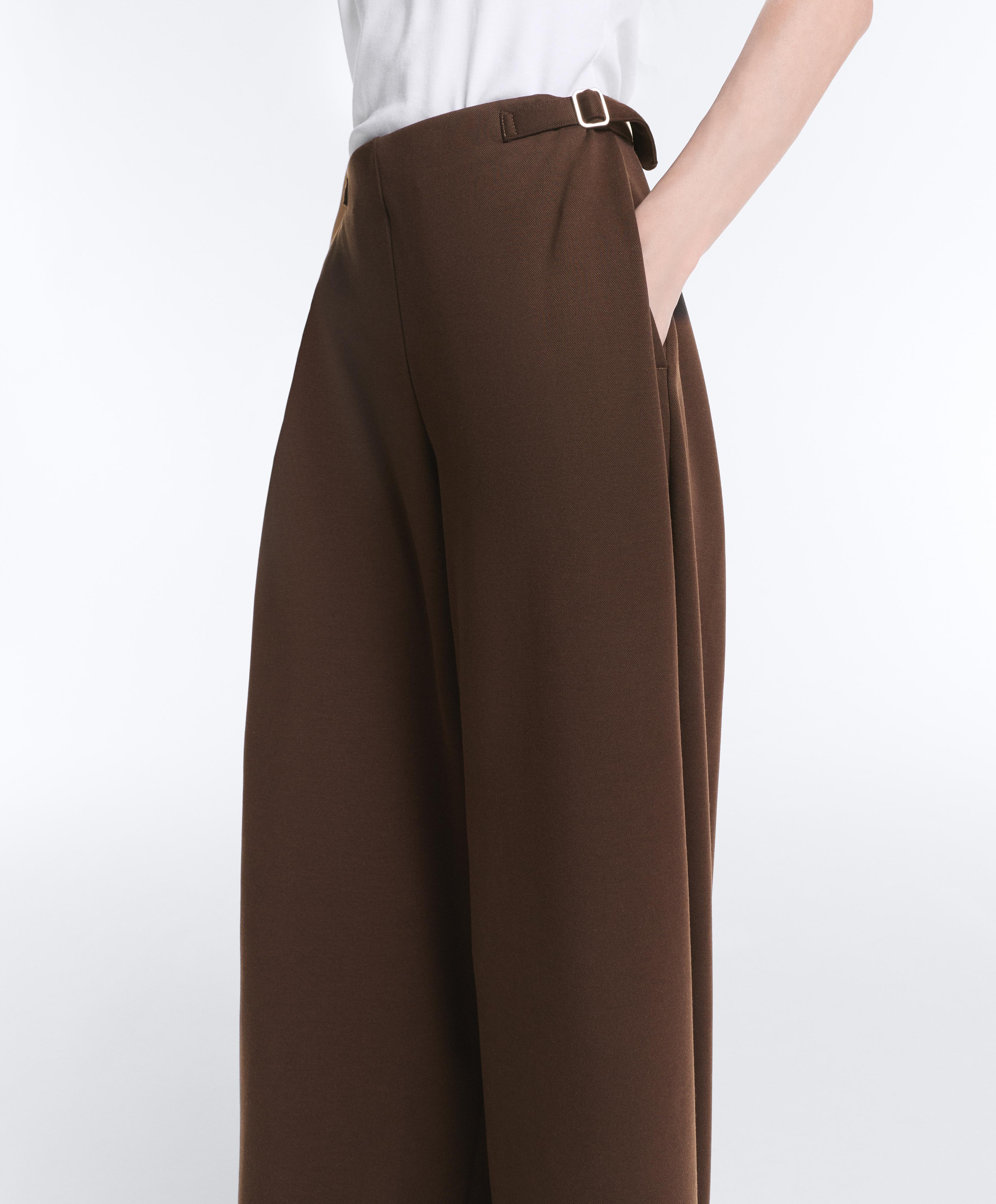 High-rise piqué wide-leg trousers with buckles