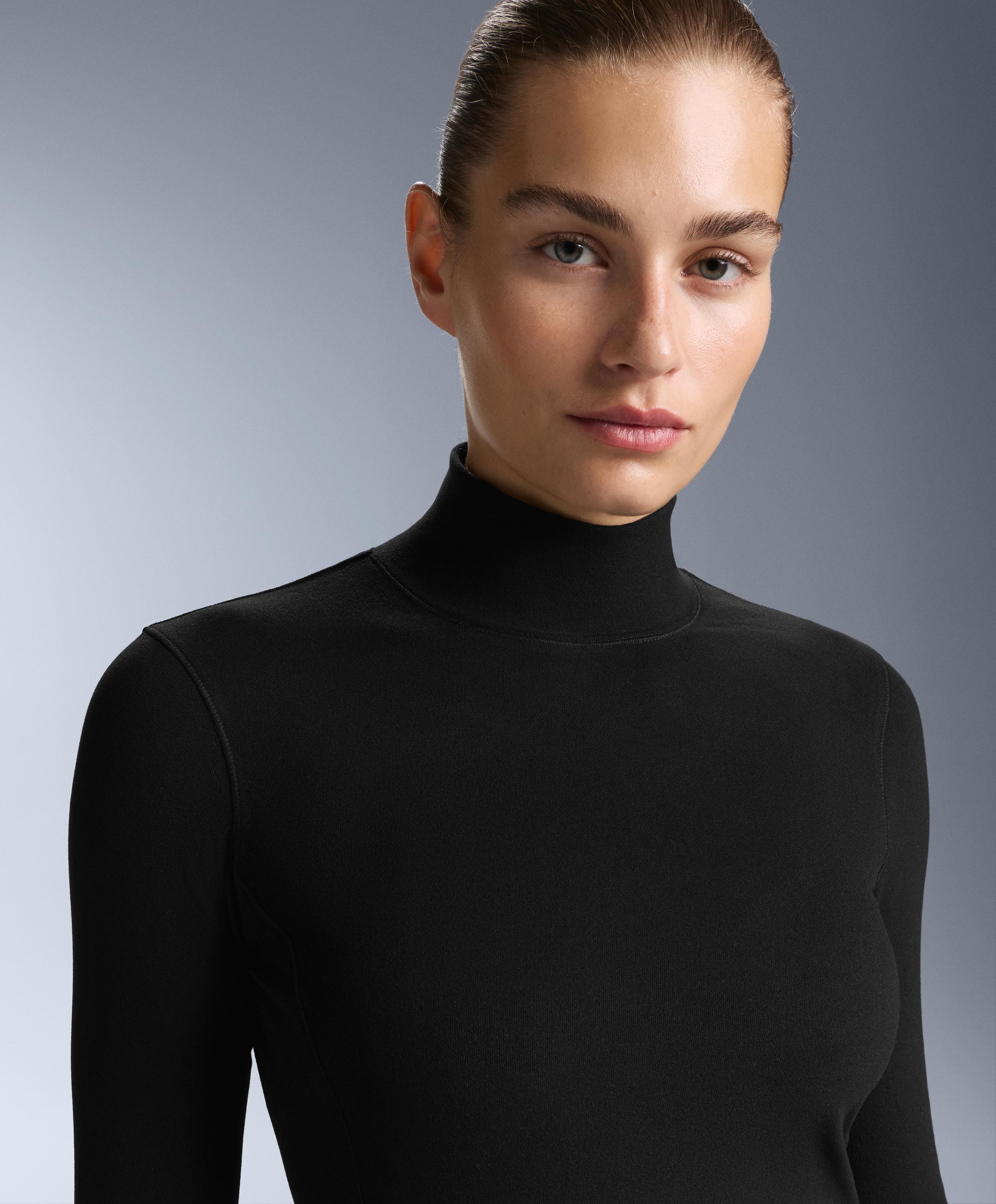 High-neck thermal base layer fleece top — BLACK