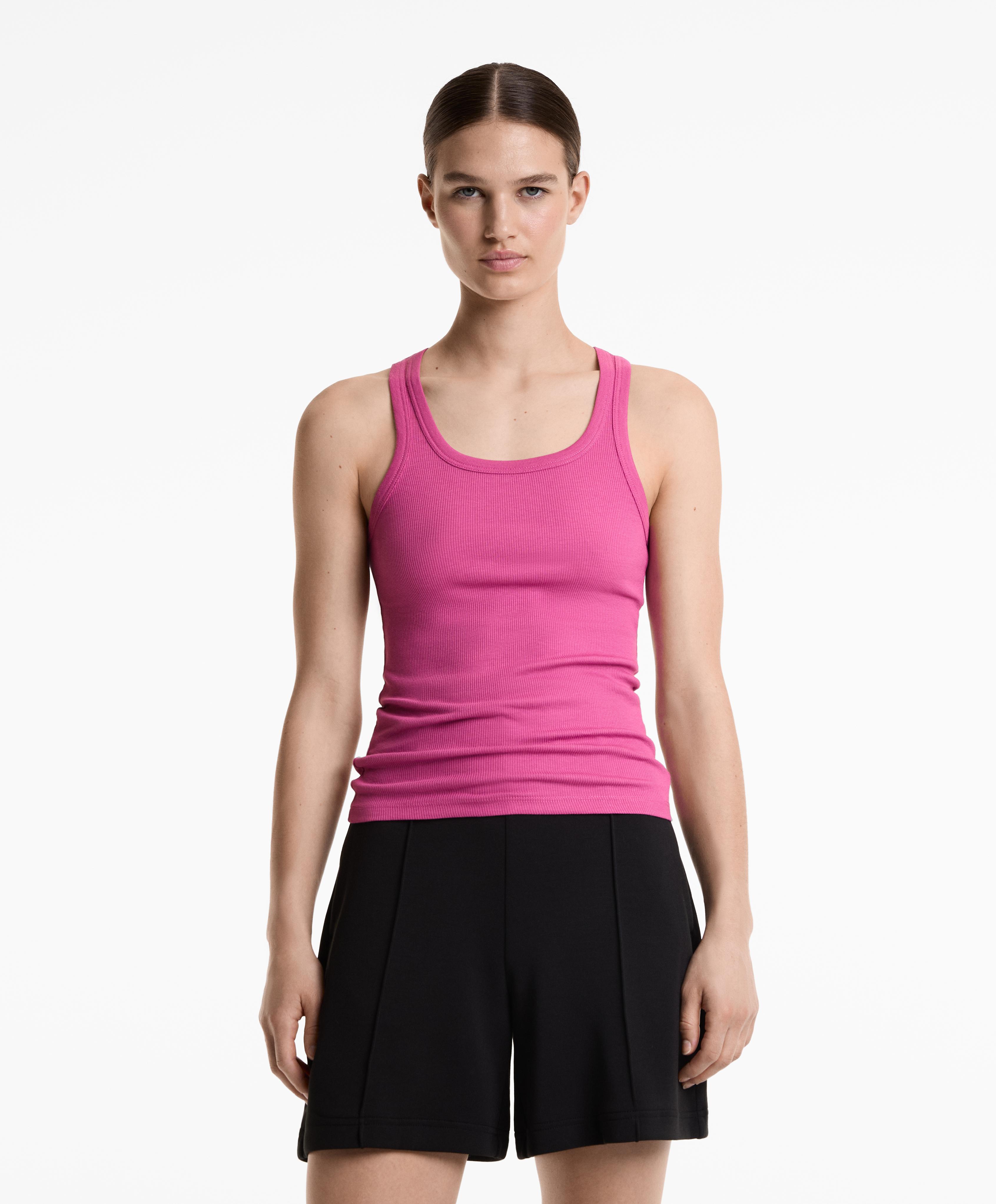 Sleeveless rib top with cotton and modal