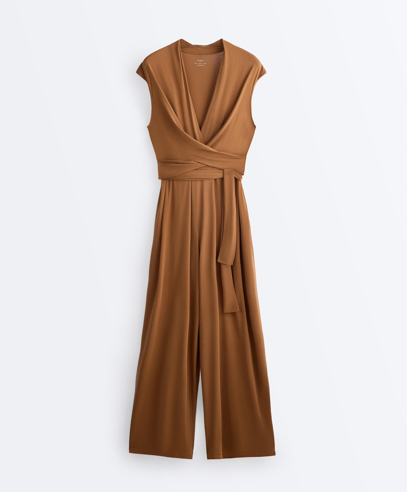 Crossover modal blend long jumpsuit — COPPER