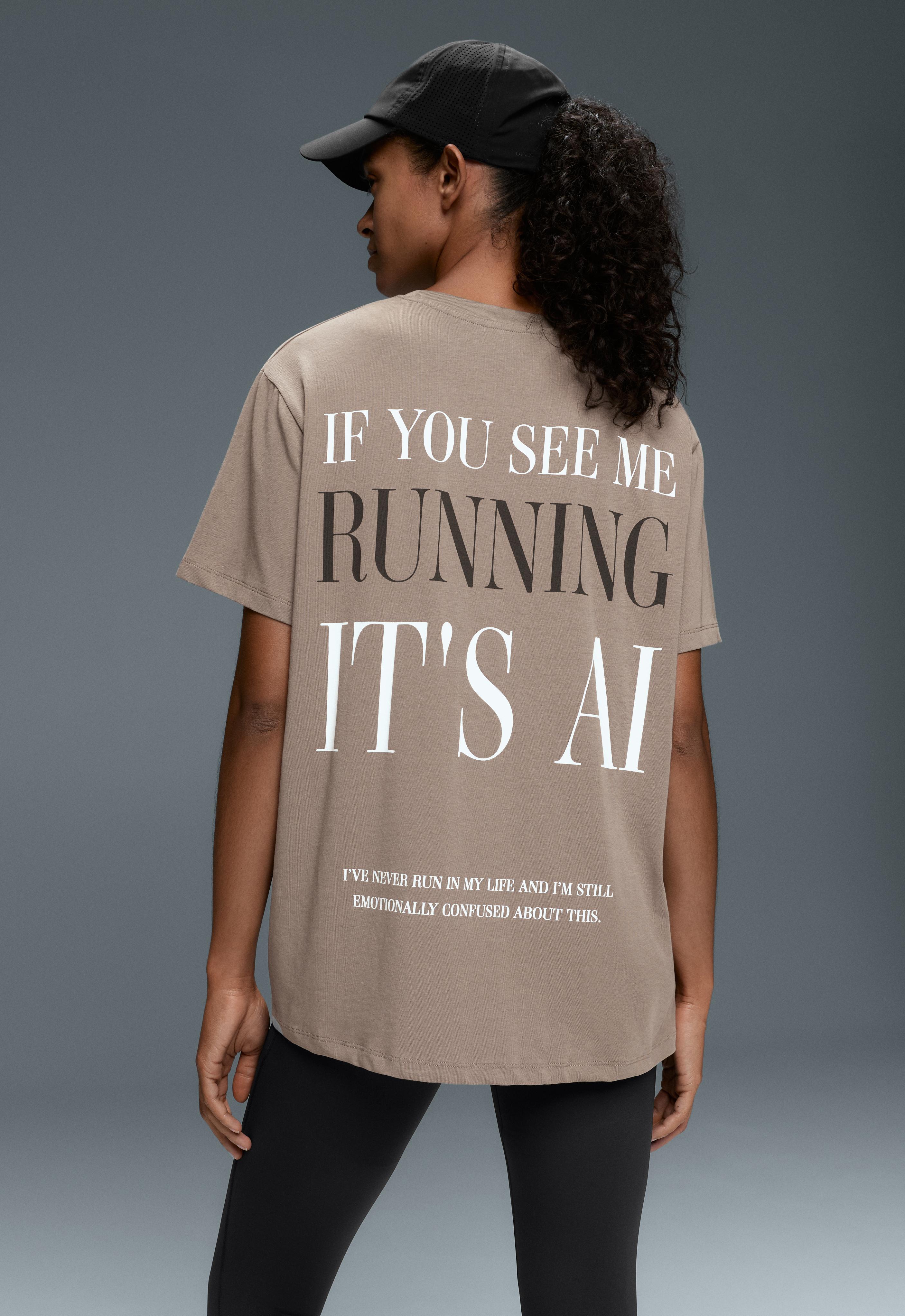 Boxy short-sleeved cotton blend T-shirt with slogan — MINK GREY