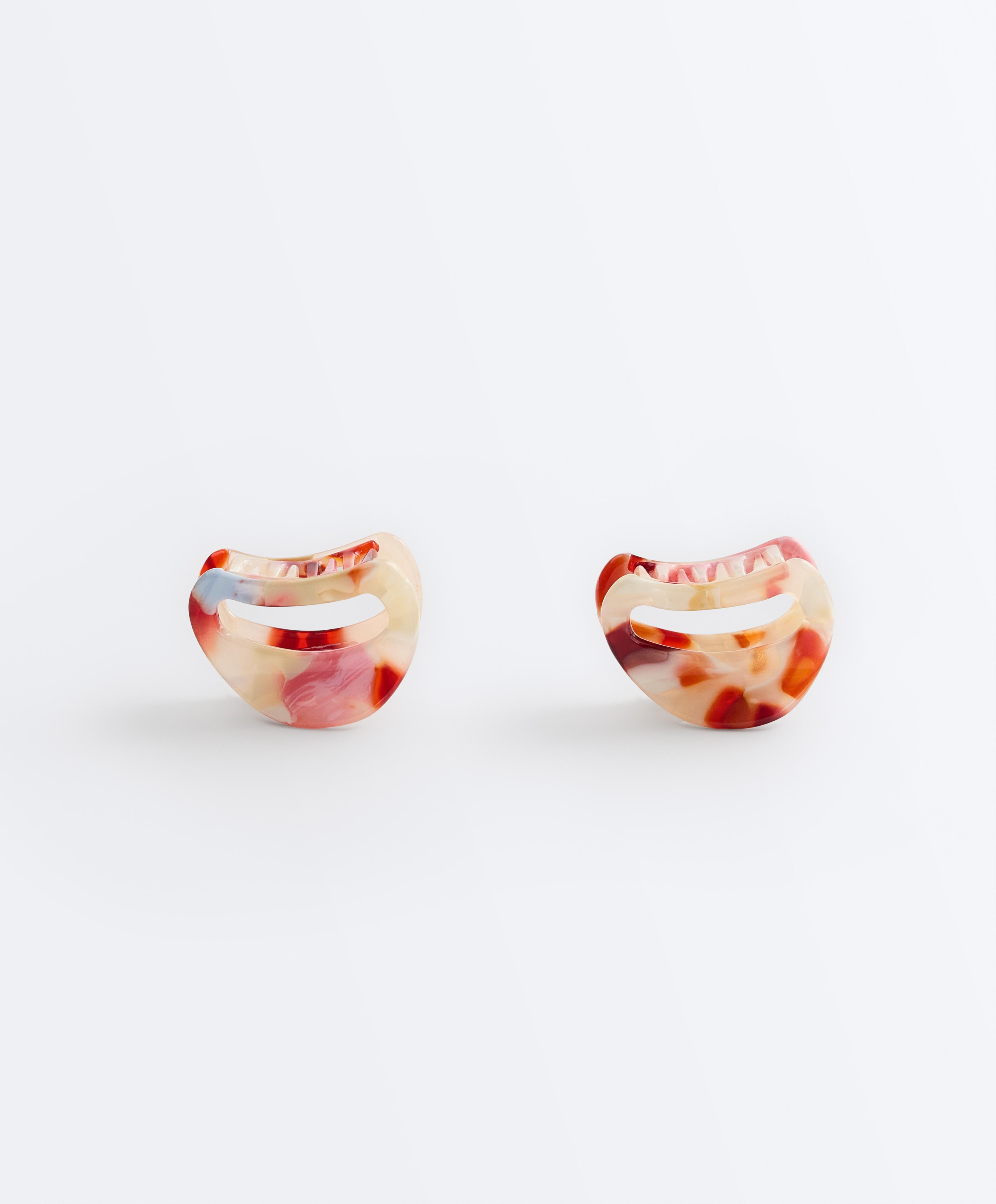 2 mini asymmetric hair clips — PALE RASPBERRY