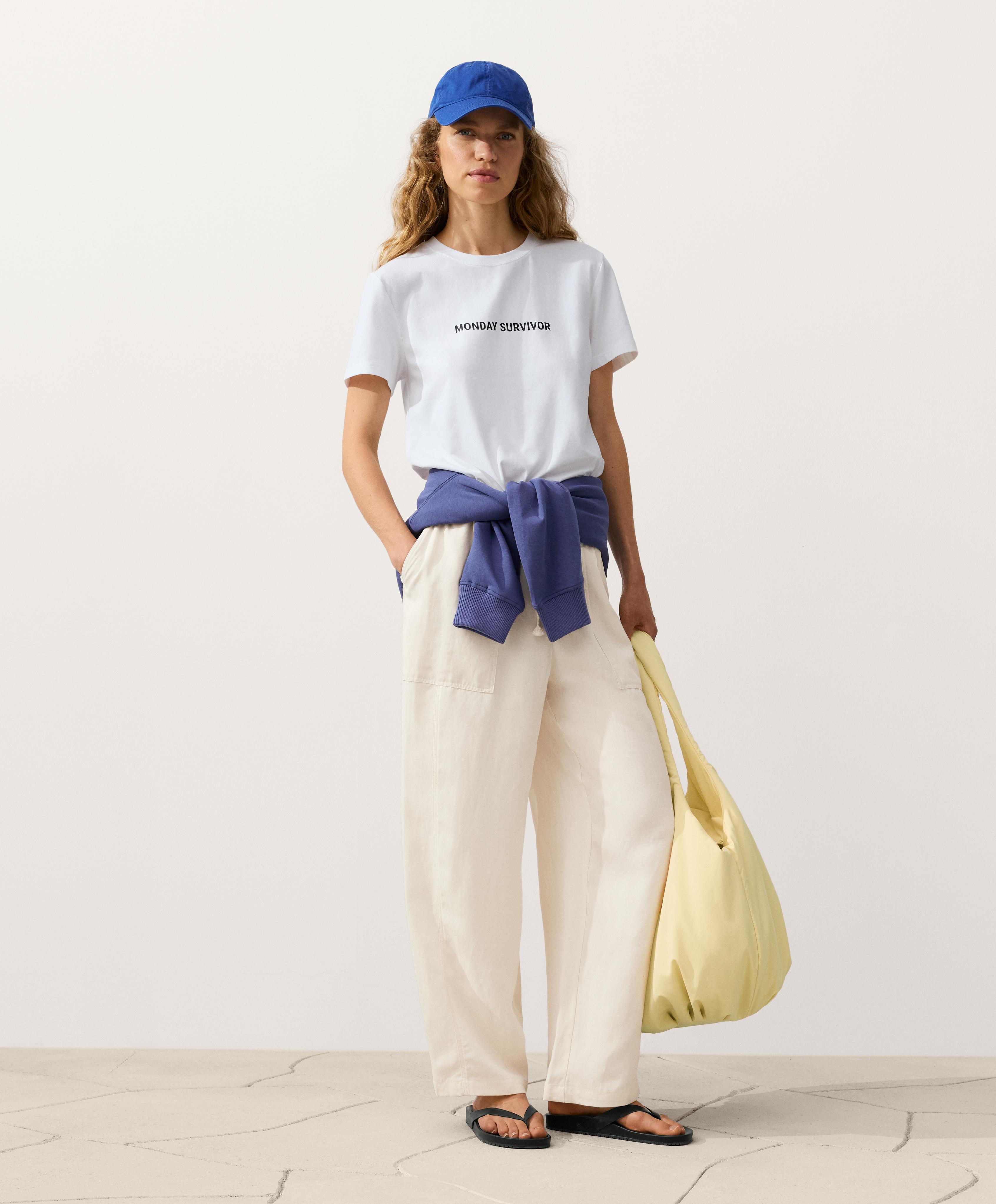 Lyocell blend and 24% linen straight trousers — PALE ECRU