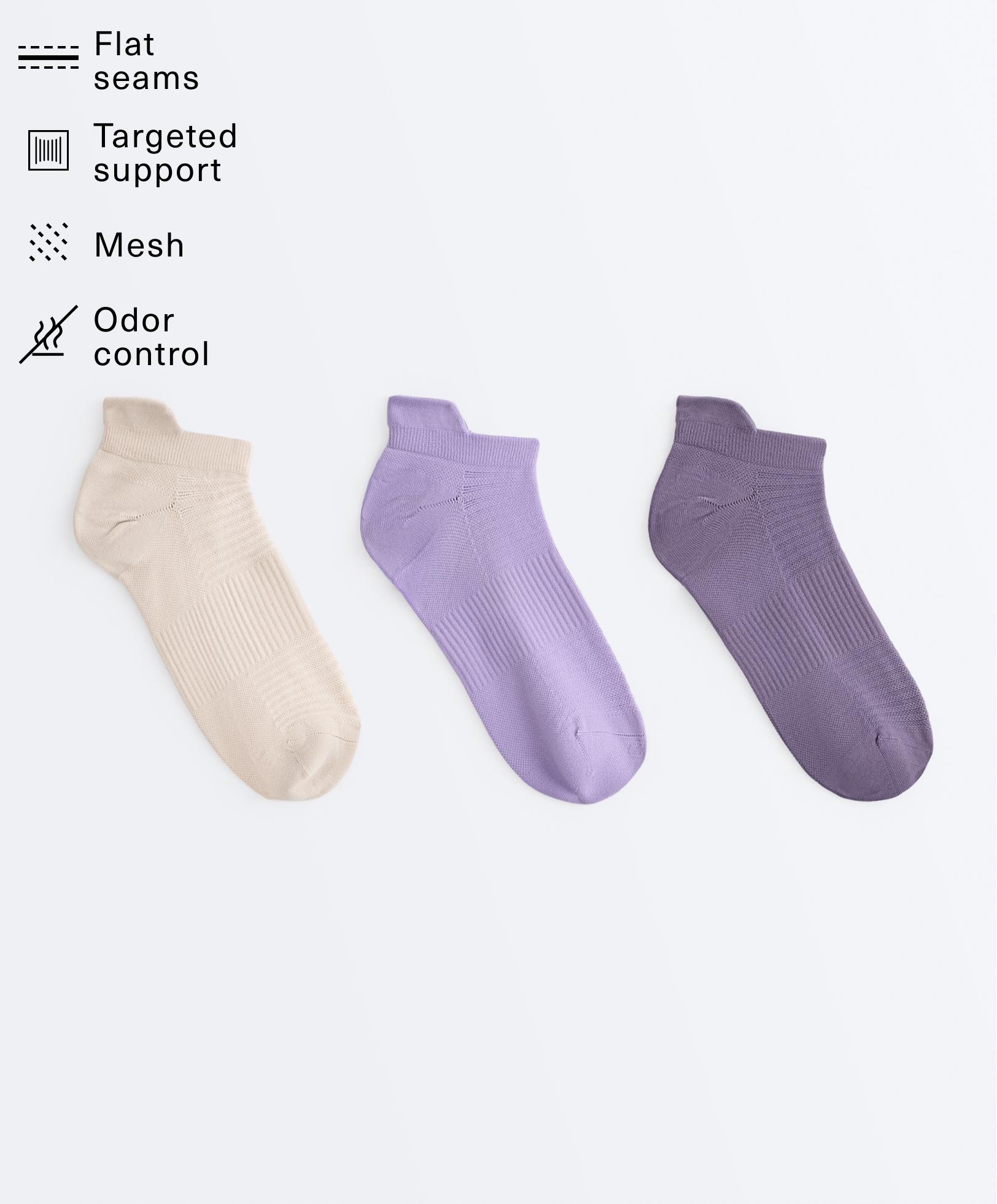 3 pairs of polyamide blend sports sneaker socks with heel tab — WASHED PURPLE