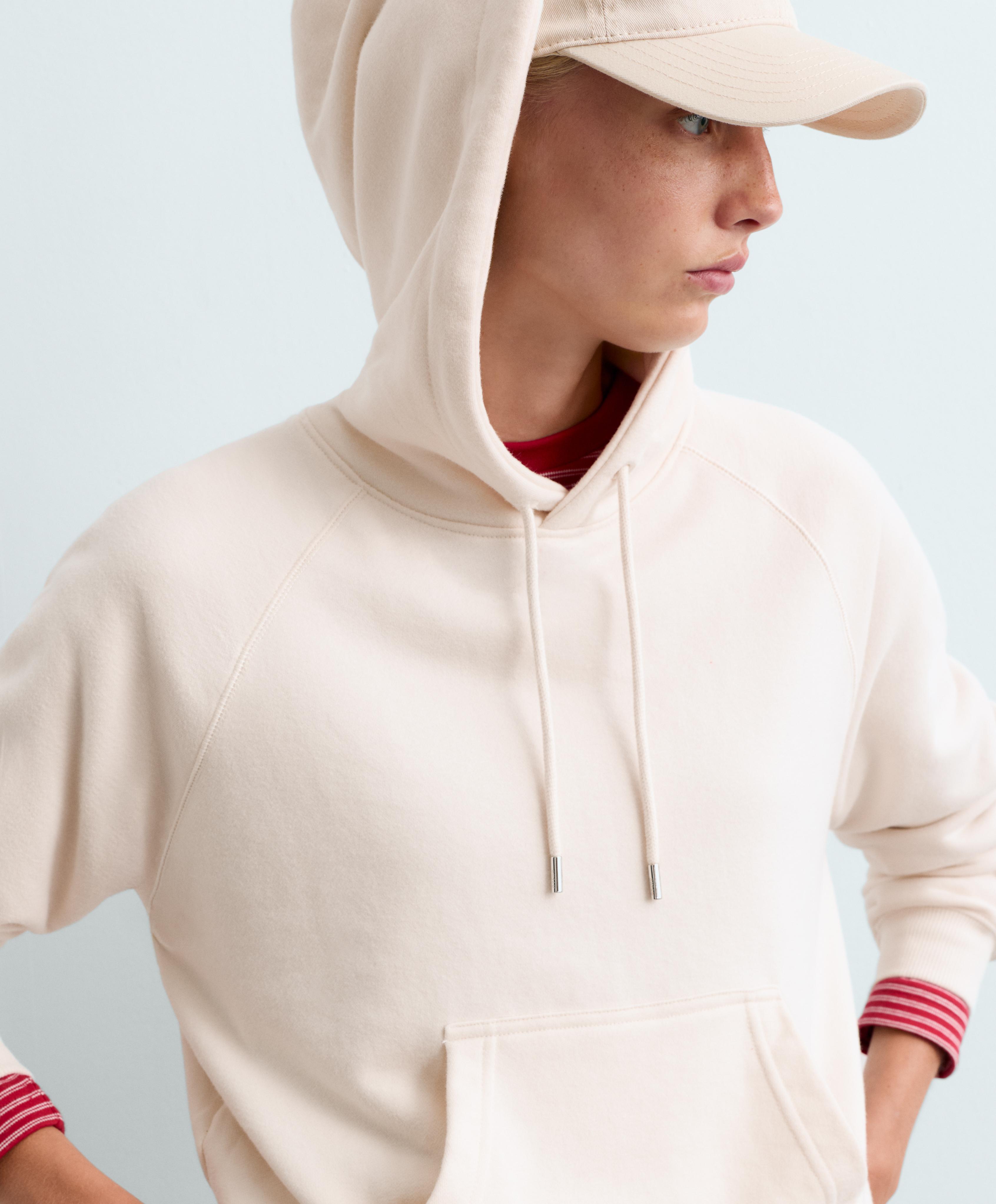 Cotton-blend fleece hoodie — PALE ECRU