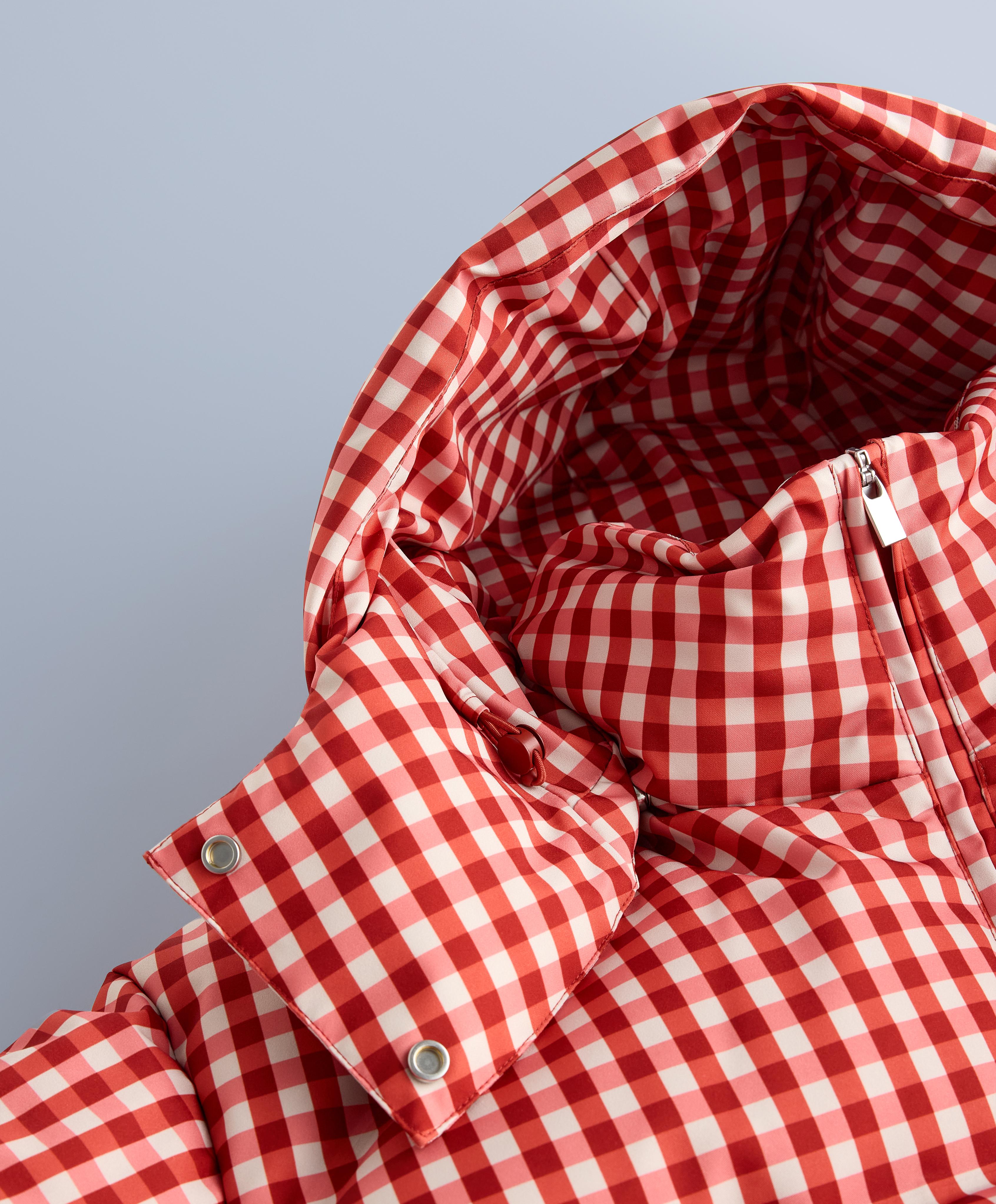 Lightweight 80% down and 20% MINARDI PIUME SKI water-resistant short jacket — BRIGHT BURNT ORANGE