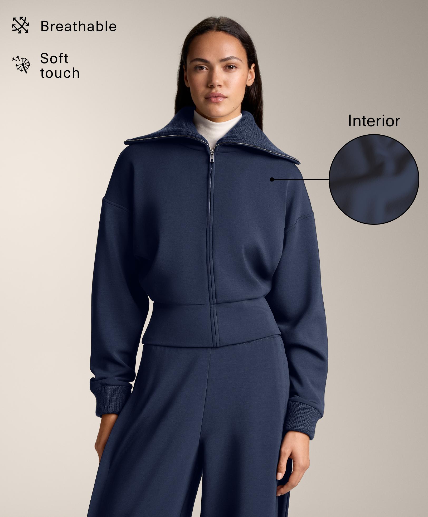 Chaqueta cintura ajustada rib cuello punto con modal