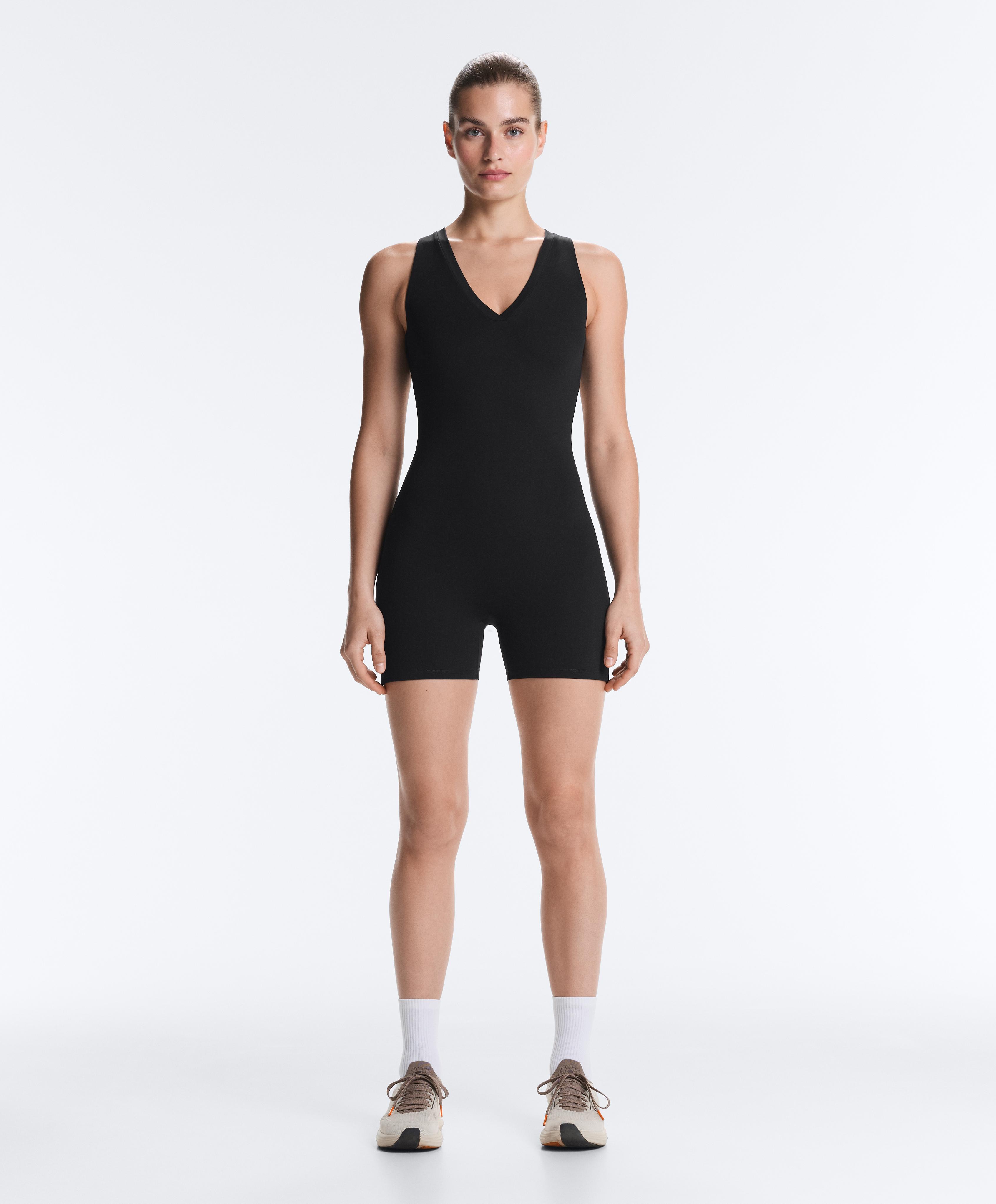 Open-back Comfortlux short jumpsuit — BLACK