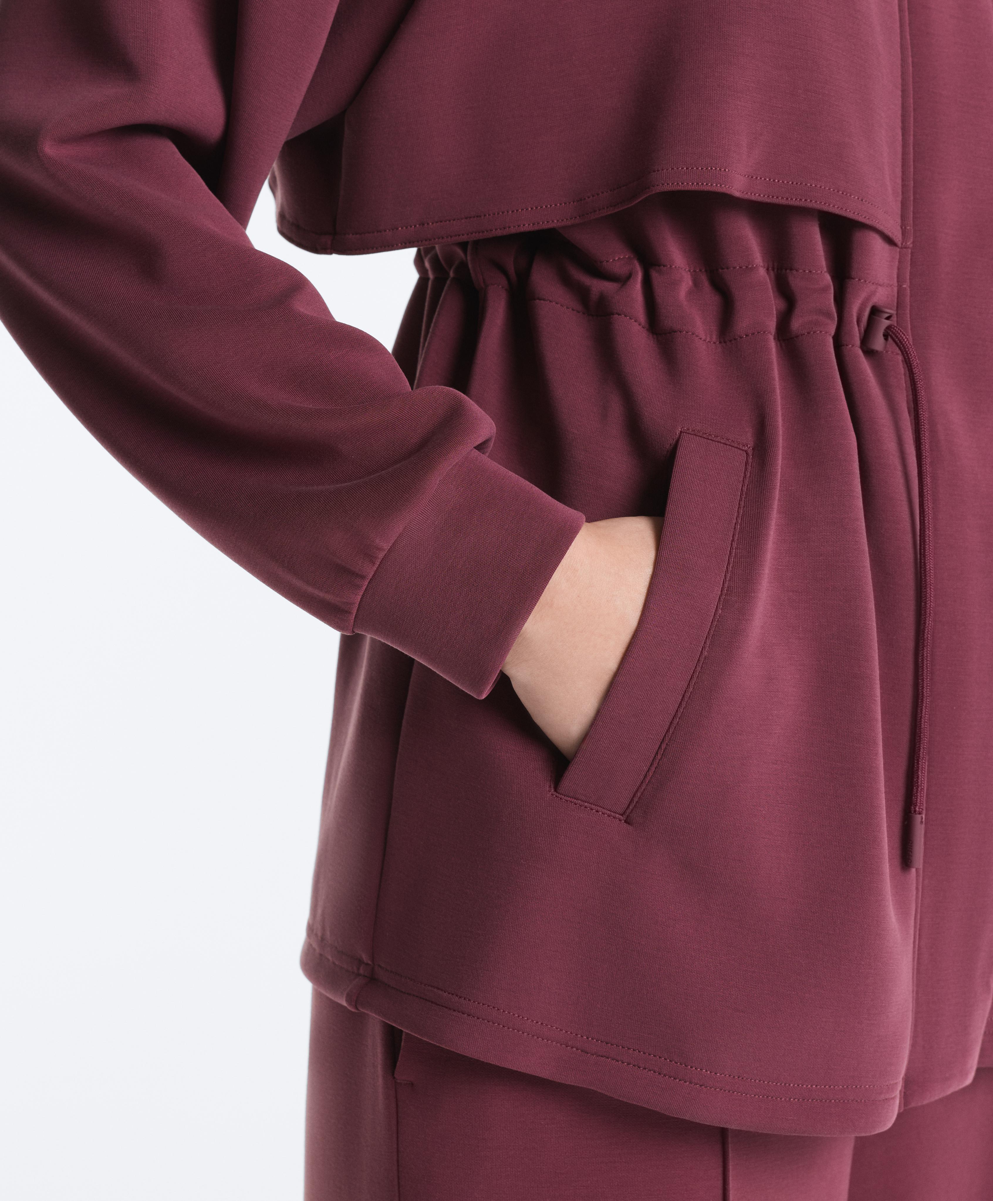 Long soft-touch jacket with modal and pockets — CHERRY