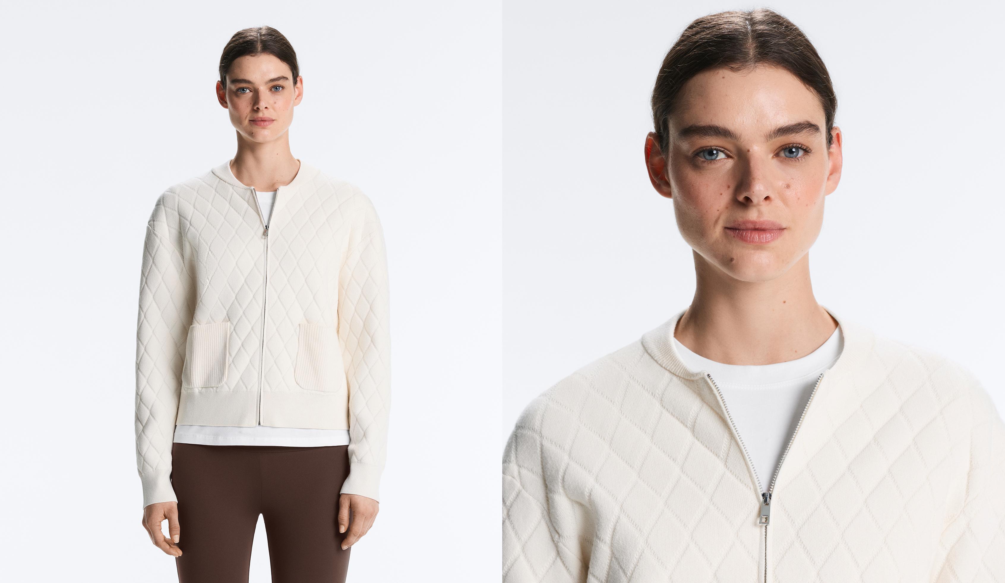 Argyle knit jacket — PALE ECRU