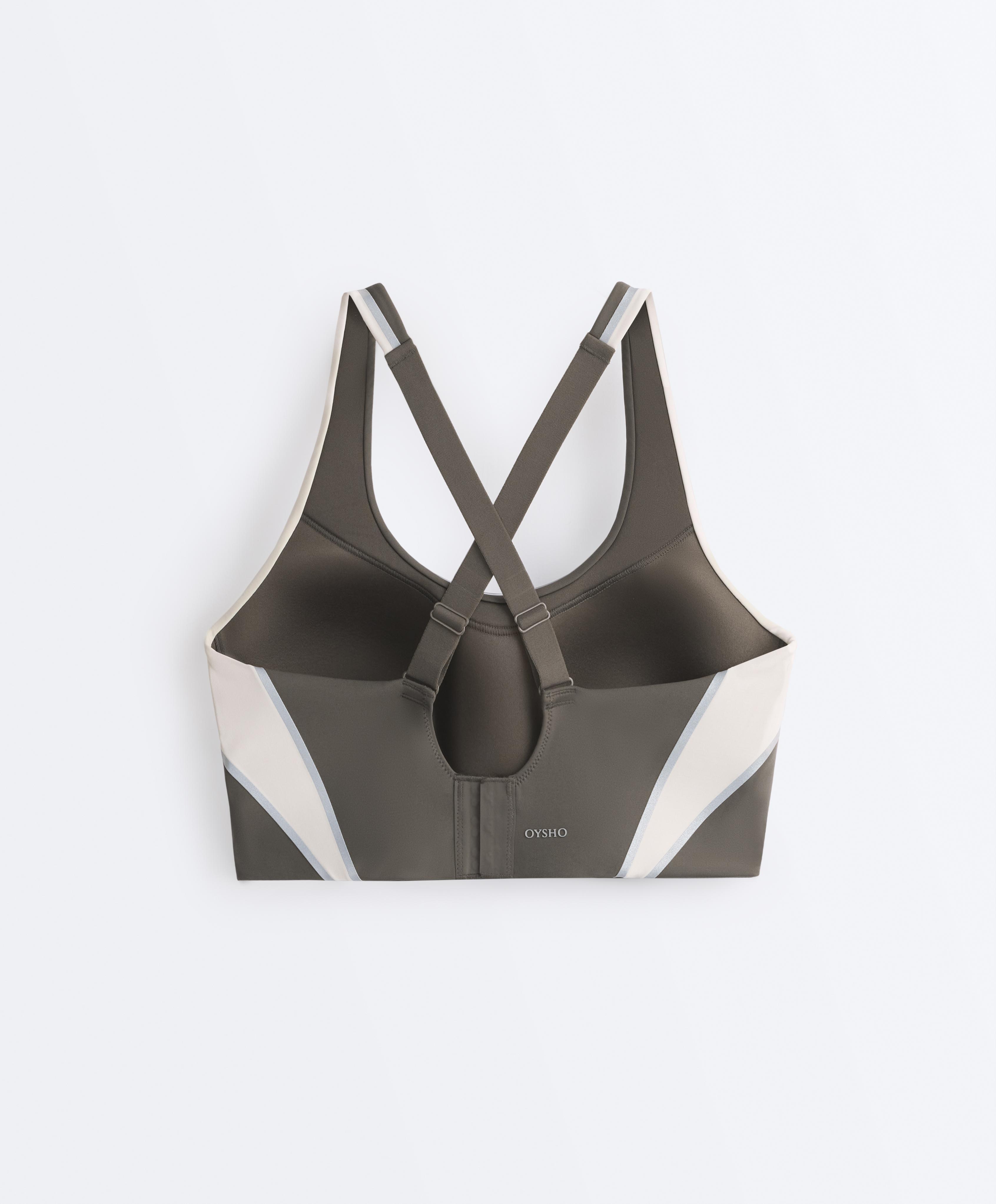 High-support Compressive reflective sports bra — CHARCOAL GREY