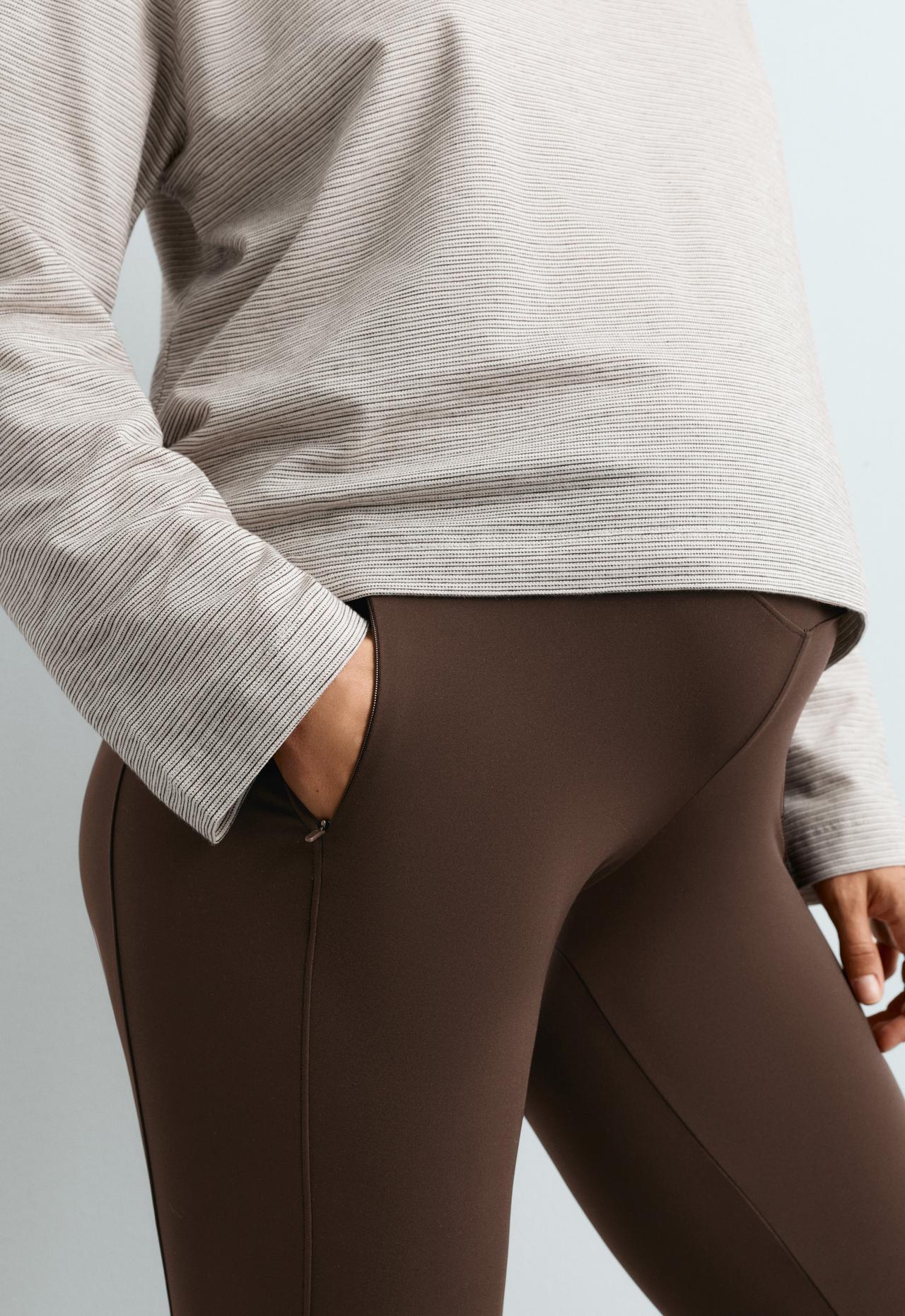 65cm Warm maternity leggings with zips — DARK REDDISH‑BROWN