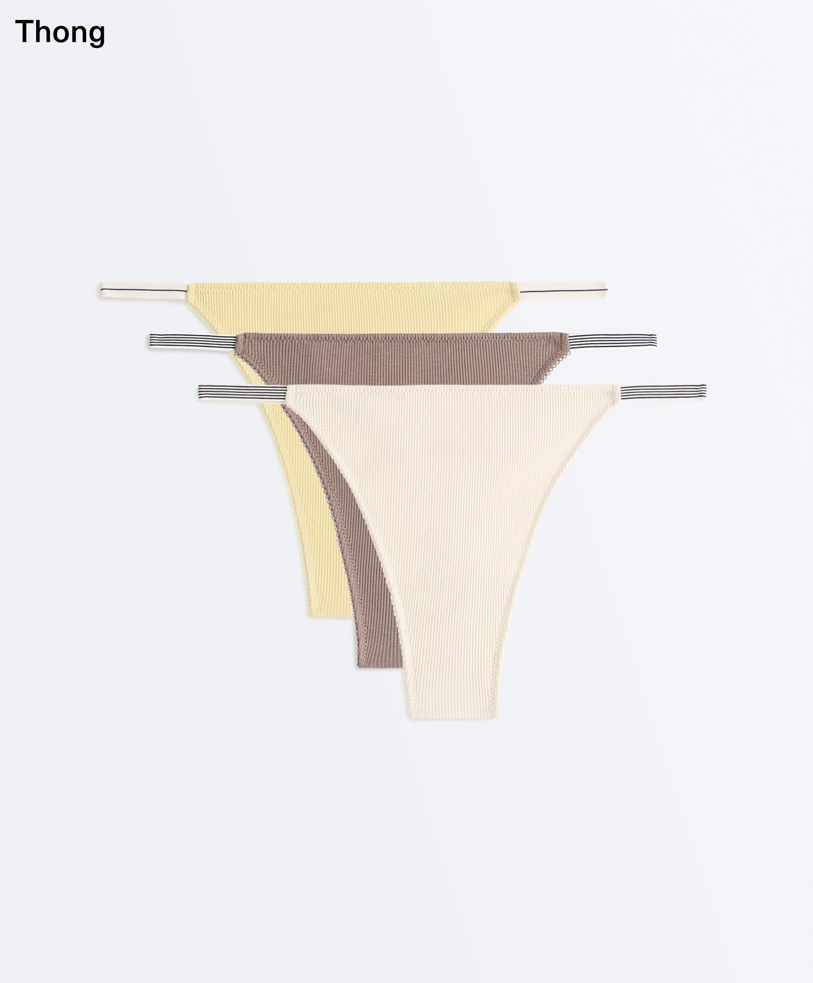 3 ribbed cotton thongs — LIME GREEN
