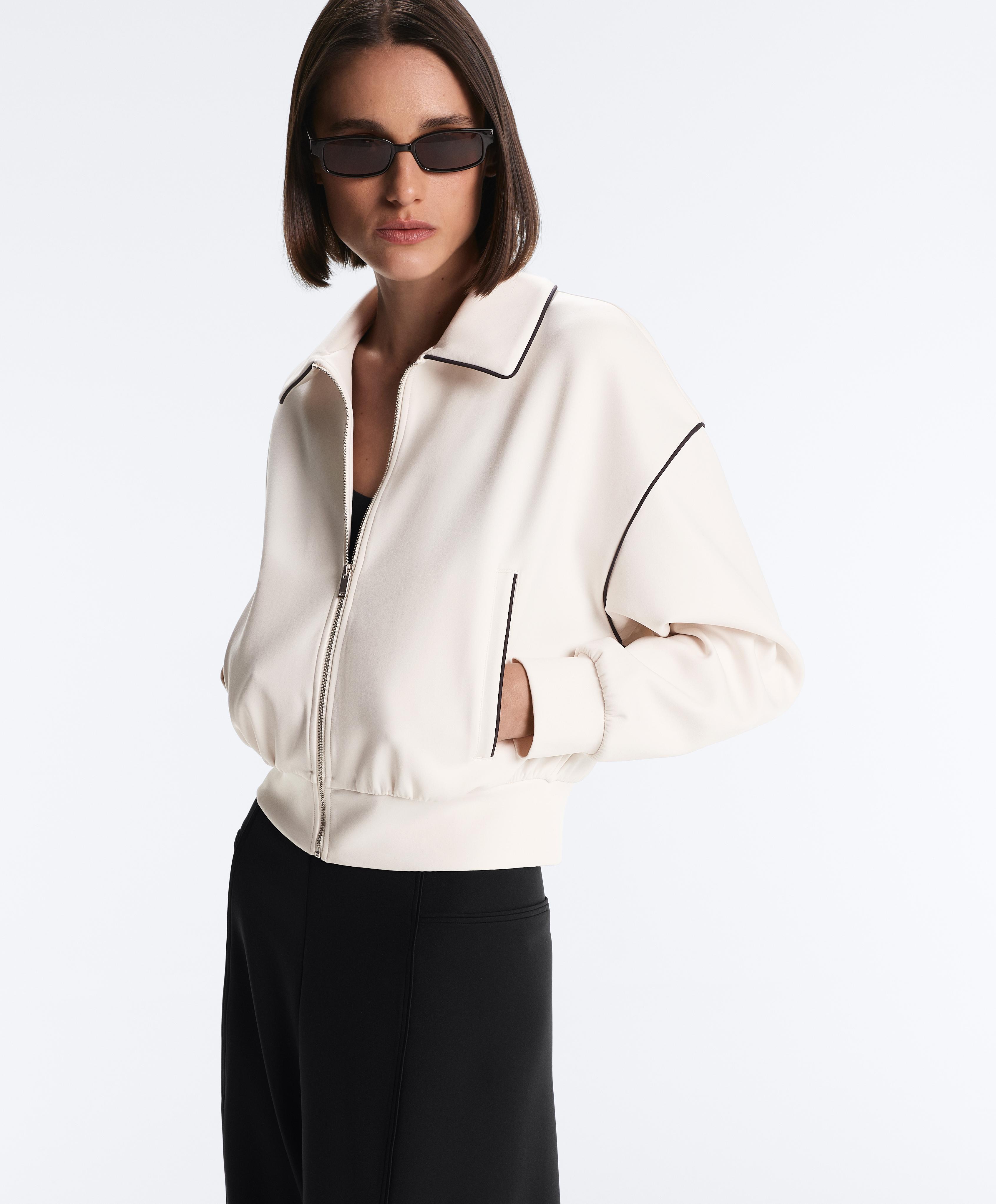 Neoprene-effect piping jacket — PALE ECRU