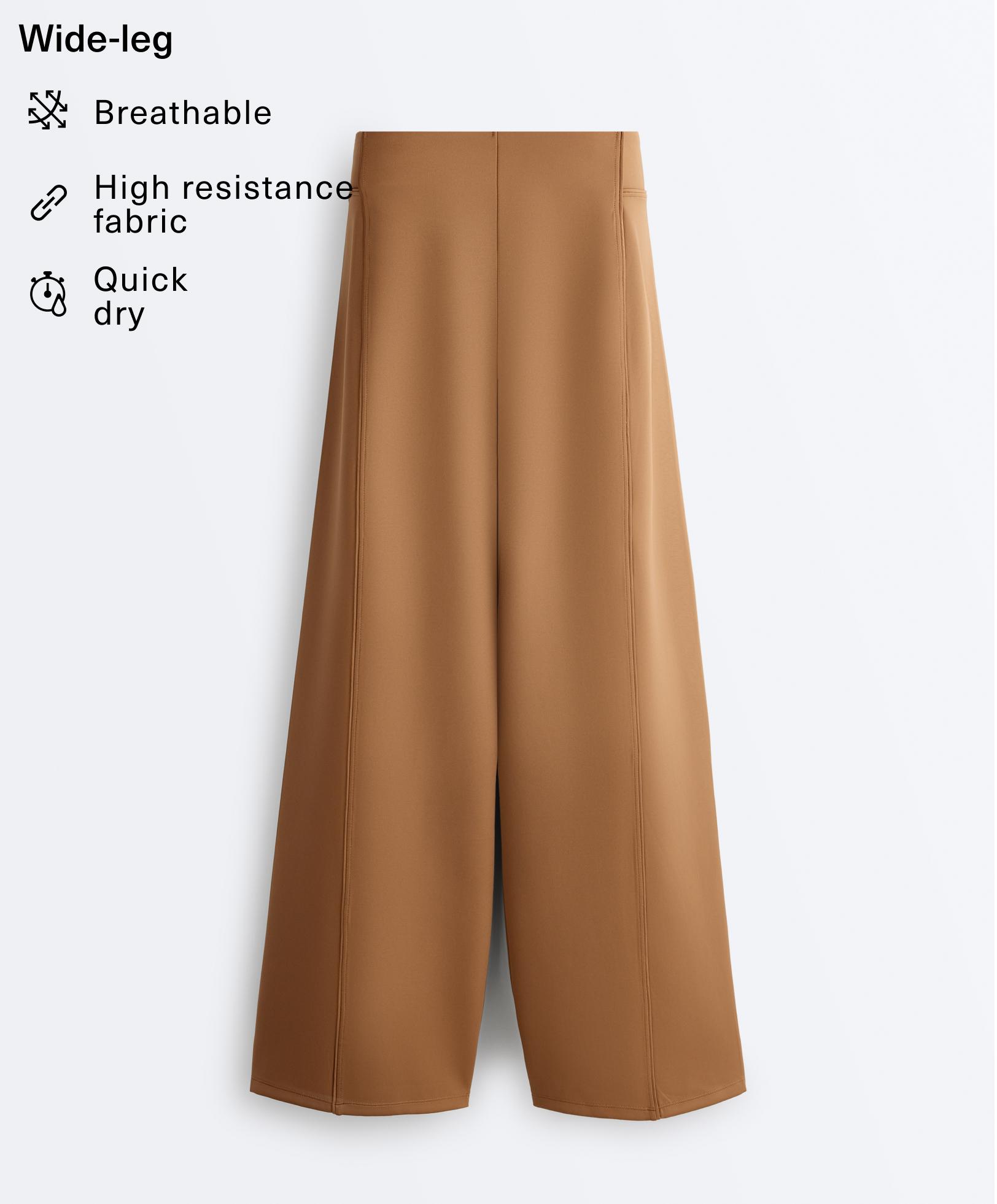 Neoprene effect high rise wide-leg trousers — PALE BROWN