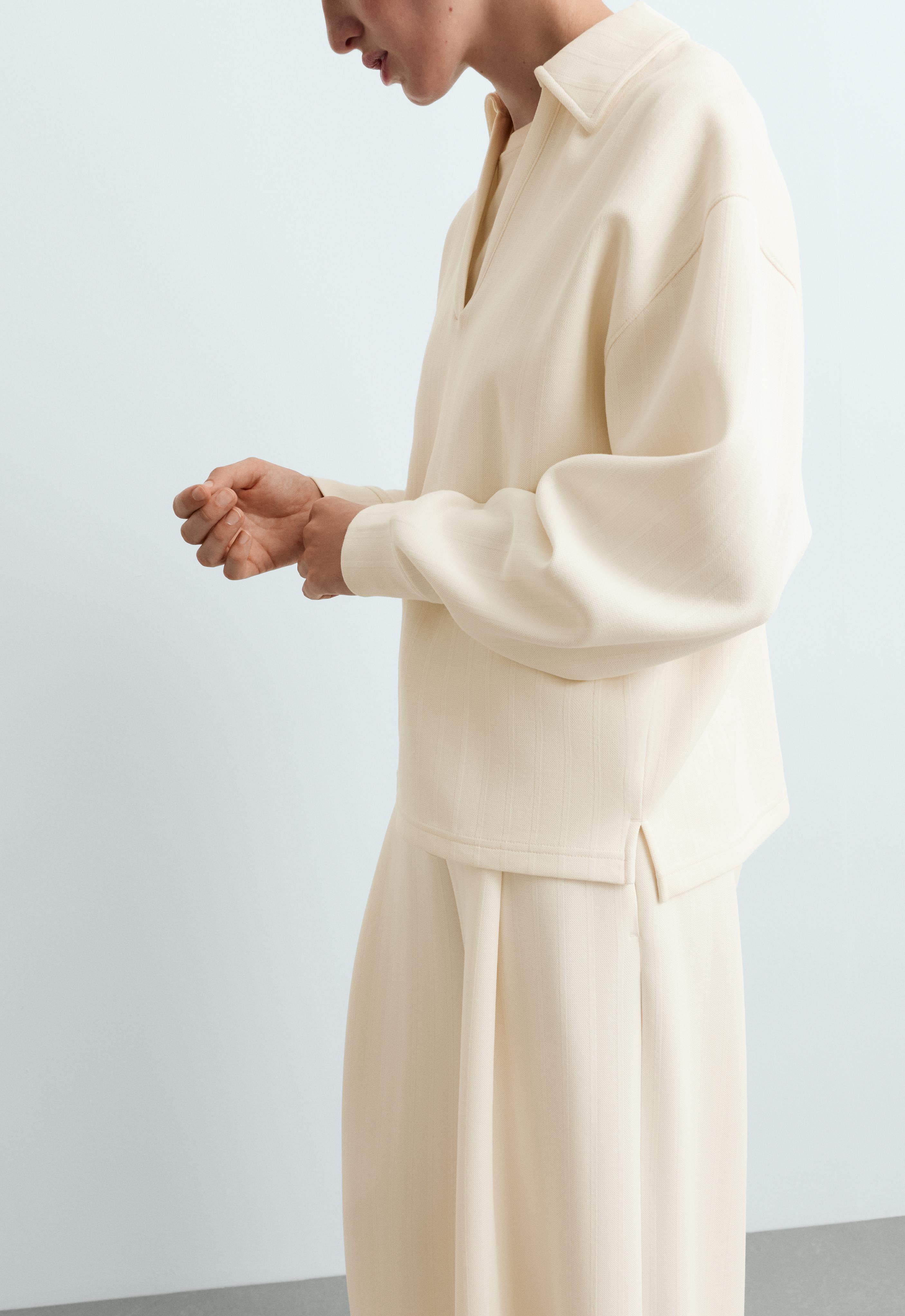 Striped cotton piqué polo shirt — PALE ECRU