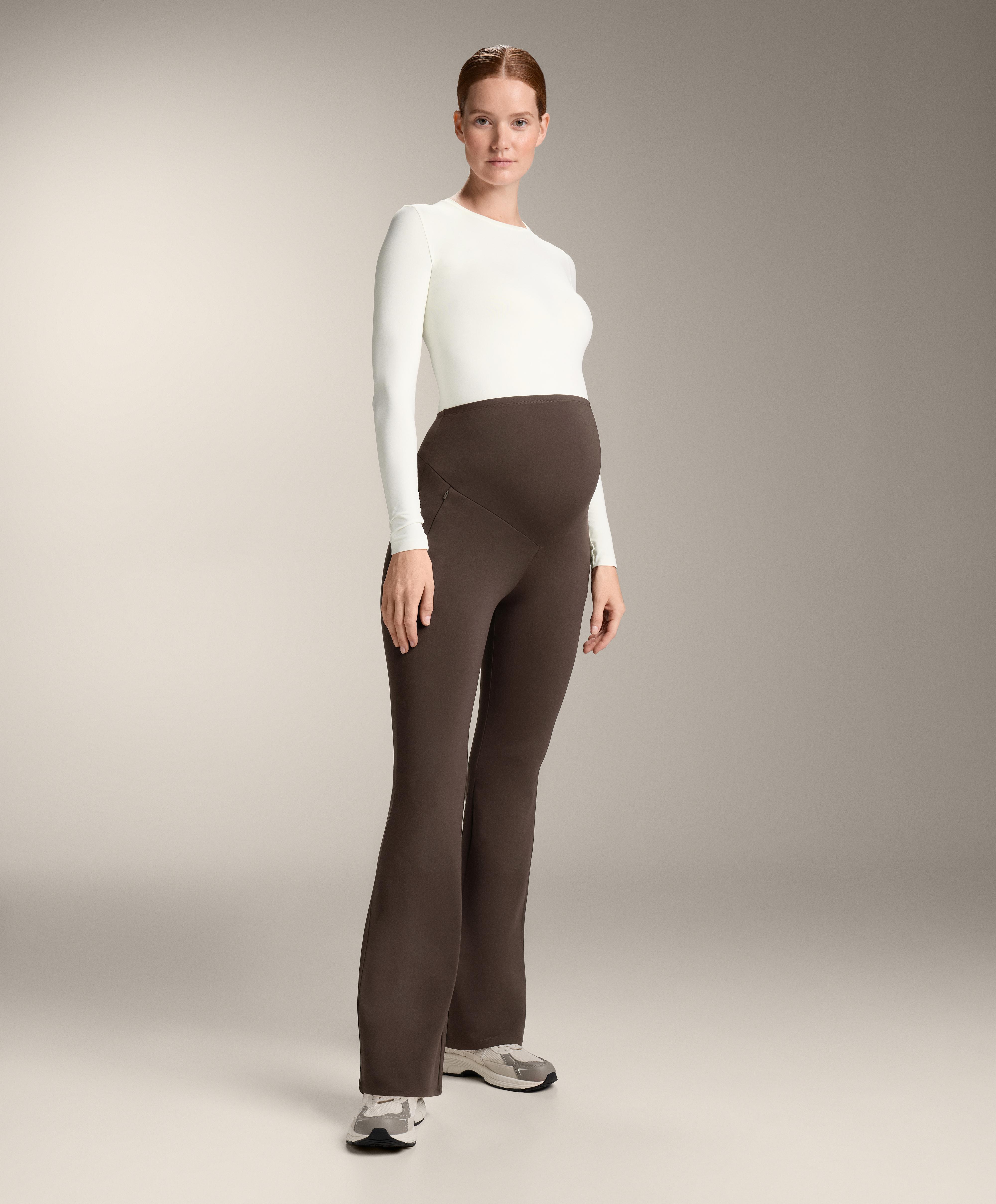 Warm flare maternity trousers — DARK REDDISH‑BROWN