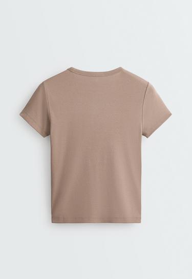 Fitted short-sleeved cotton blend rib T-shirt — DARK MINK 6