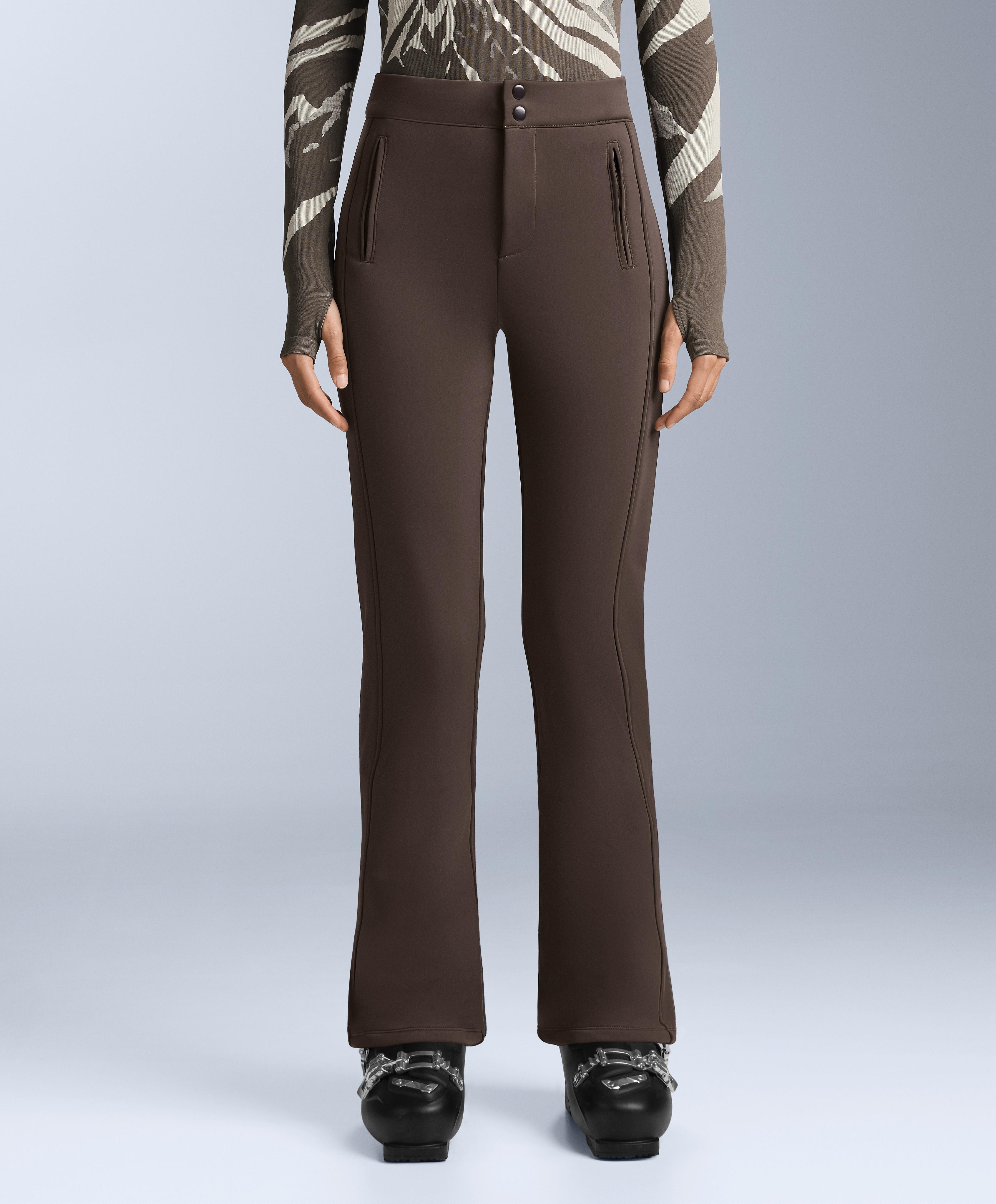 Water-resistant full length flare stretch SKI trousers — DARK BROWN
