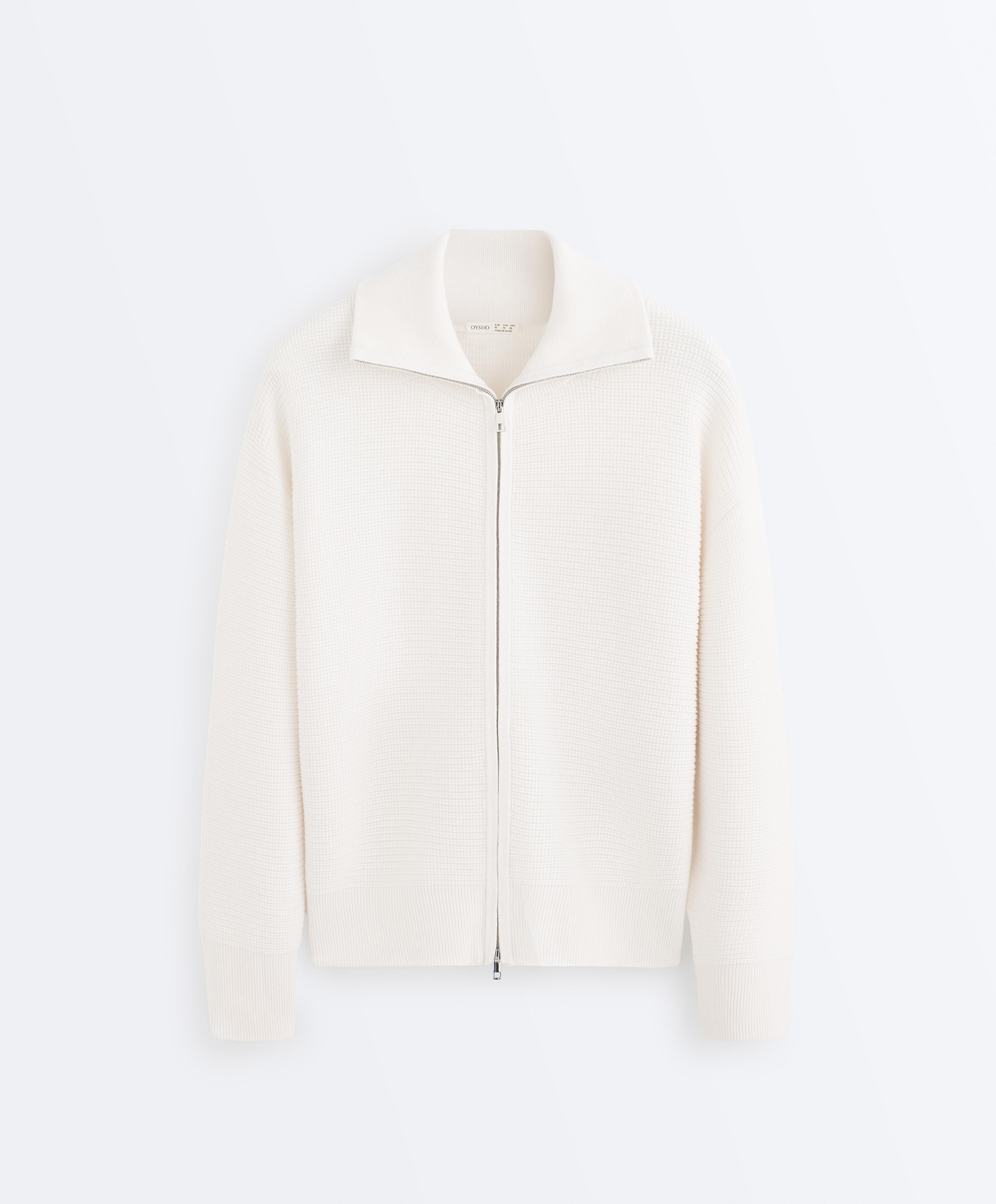 High neck knit jacket — PALE ECRU