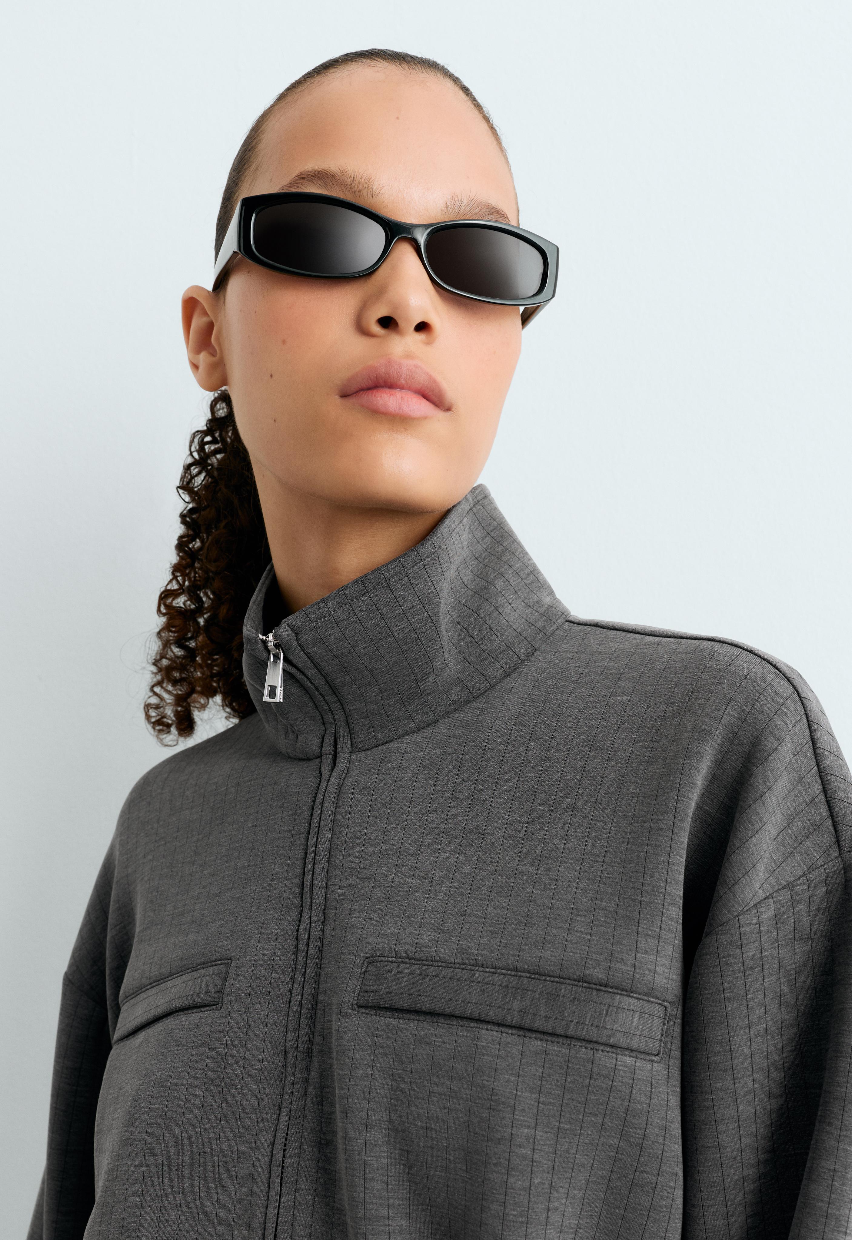 Short jacket with waist adjustment and modal — ASPHALT GREY
