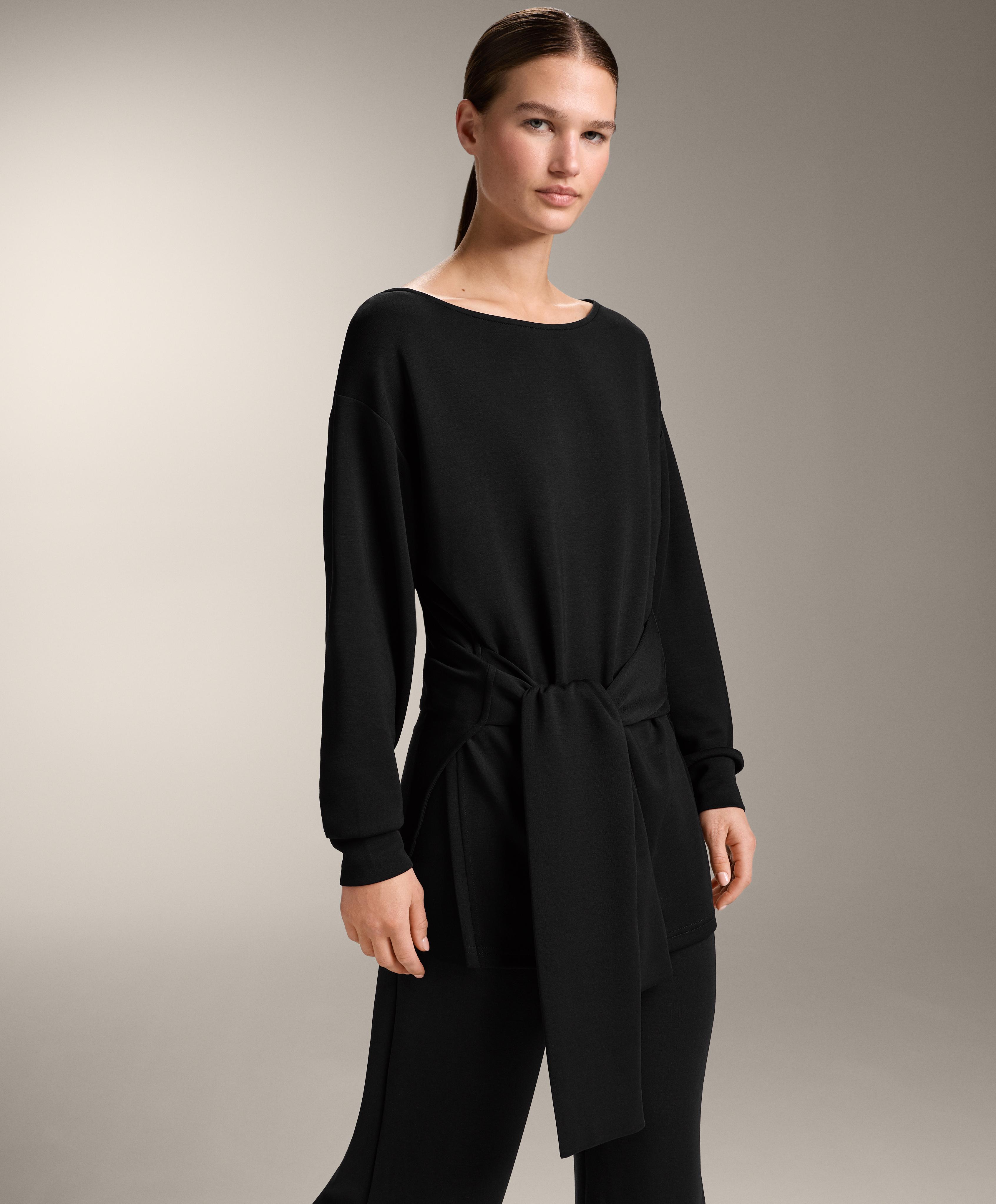 Long soft-touch modal sweatshirt with knot detail — BLACK