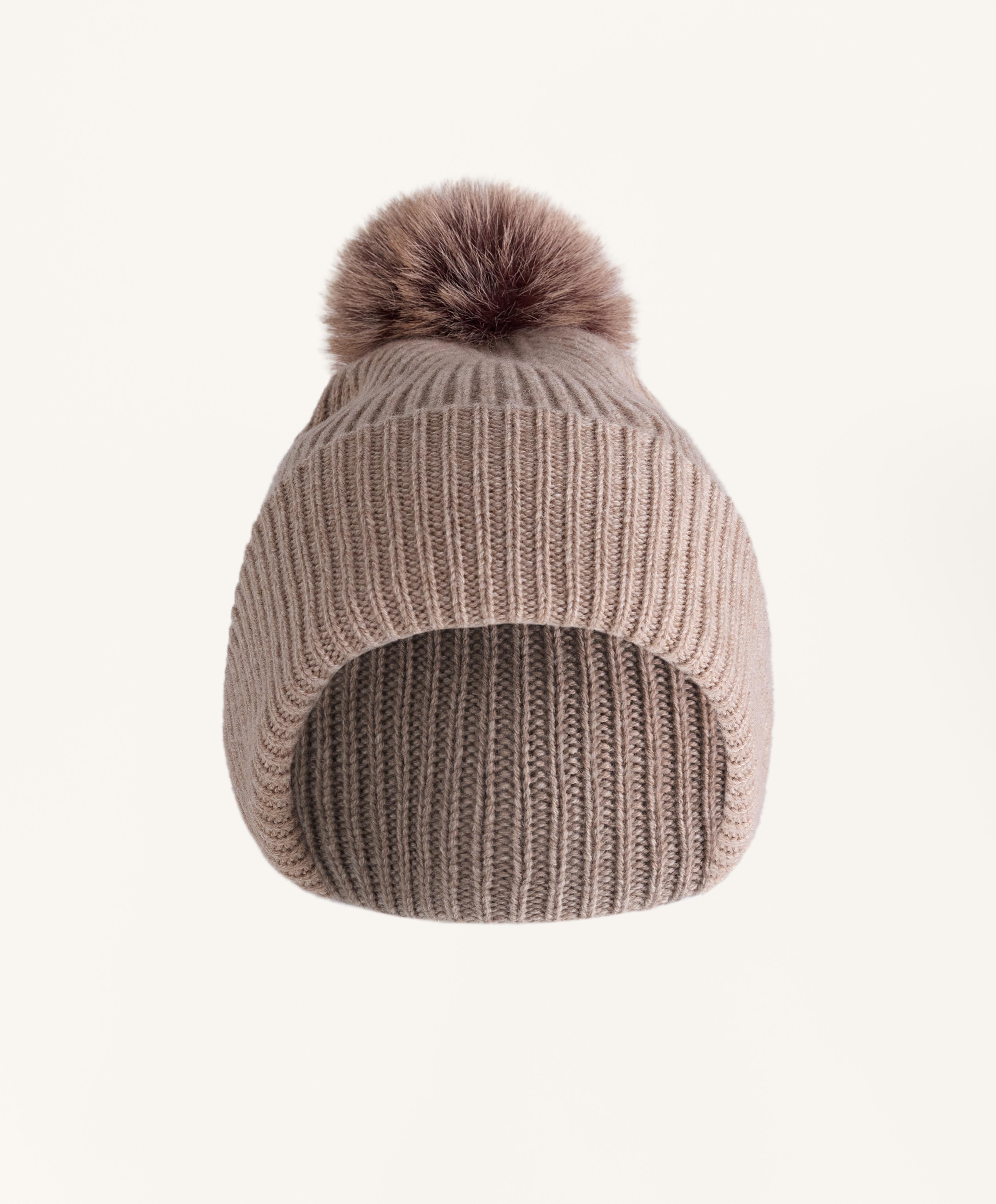 Wool blend knit pompom hat — SOFT MINK